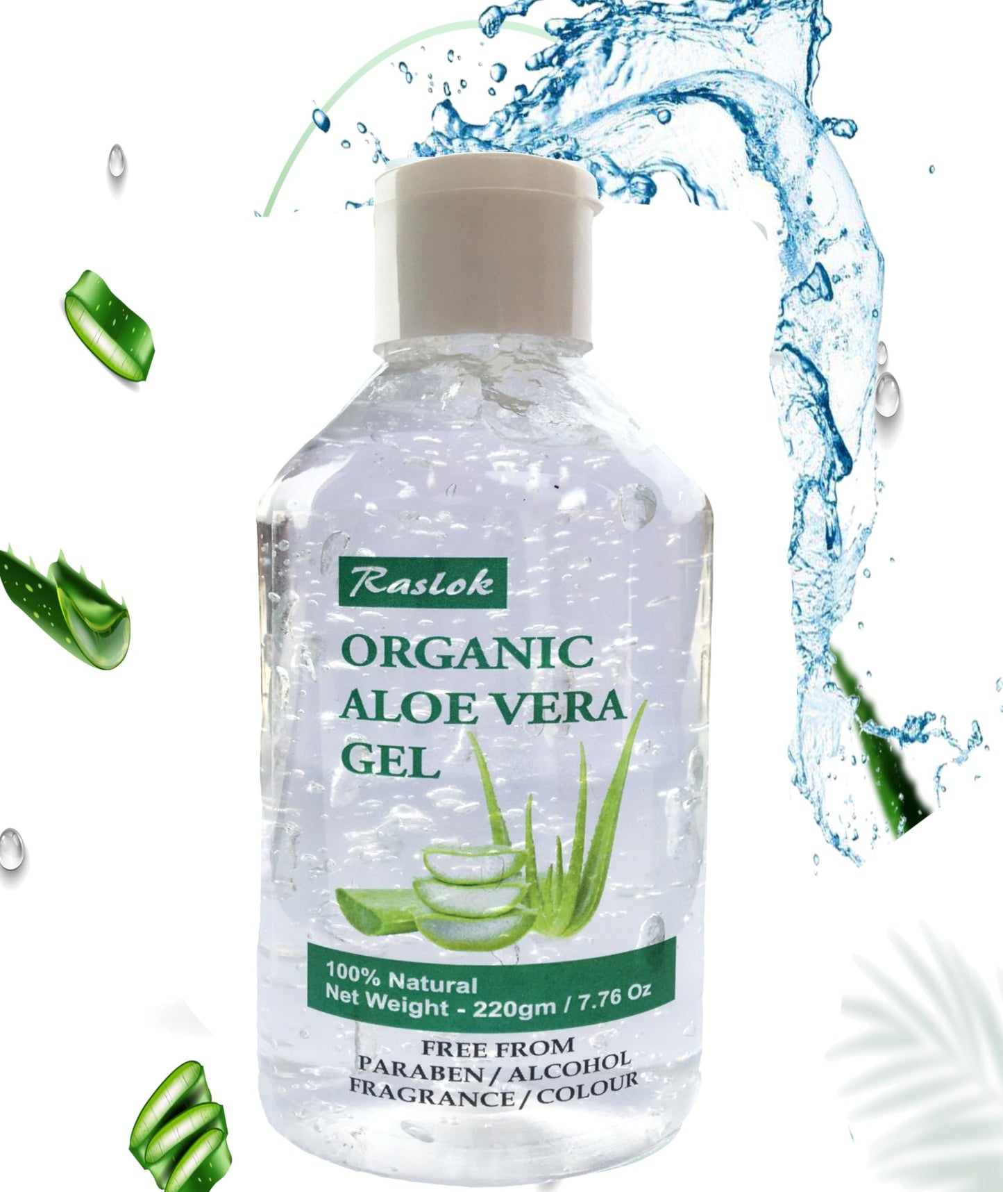 Raslok Aloe Vera Gel | 100% Pure Natural Aloe Gel For Moisturizing Face Skin & Hair Care,Durable Moisturizing Hydrating Soothing, Non-Sticky (7.76 OZ)