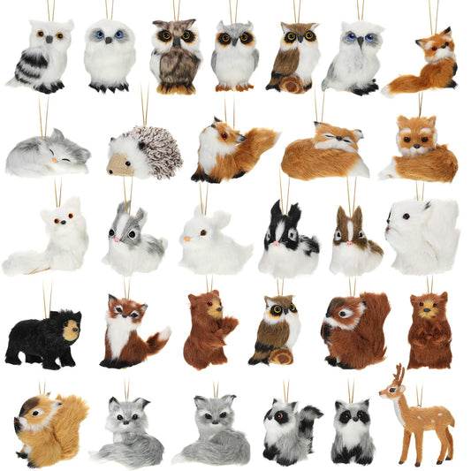 Jexine 30 Pieces Plush Animal Christmas Ornaments, Felt Woodland Forest Furry Animals Ornaments, Farm Animal Ornaments for Christmas Tree Ornaments Backpack Holiday Party Hanging Decor Home (Fresh)