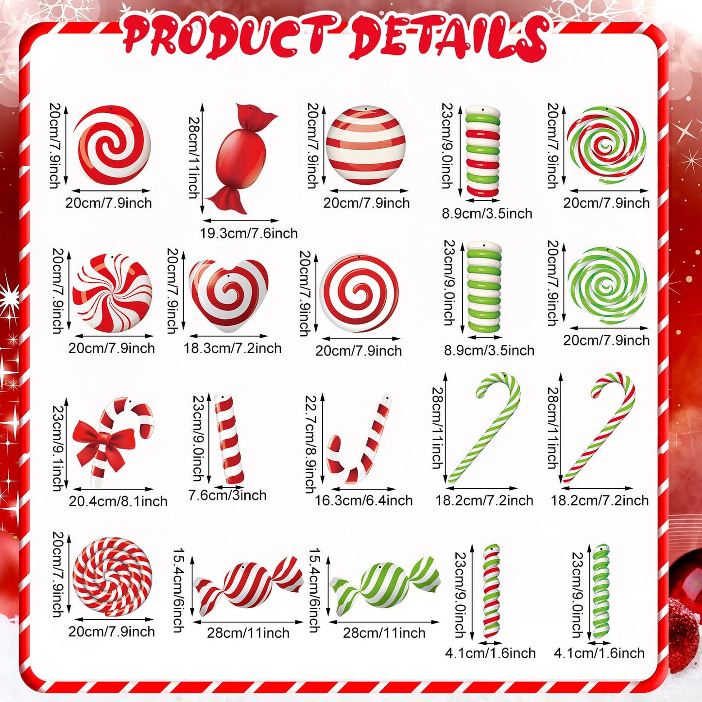 20 Pcs Christmas Outdoor Yard Signs Ornaments Double Sided Christmas Peppermint Candy Gingerbread Hanging Ornament Large Candy Yard Decoration Christmas Tree Decorations for Candy Party(Candy Style)