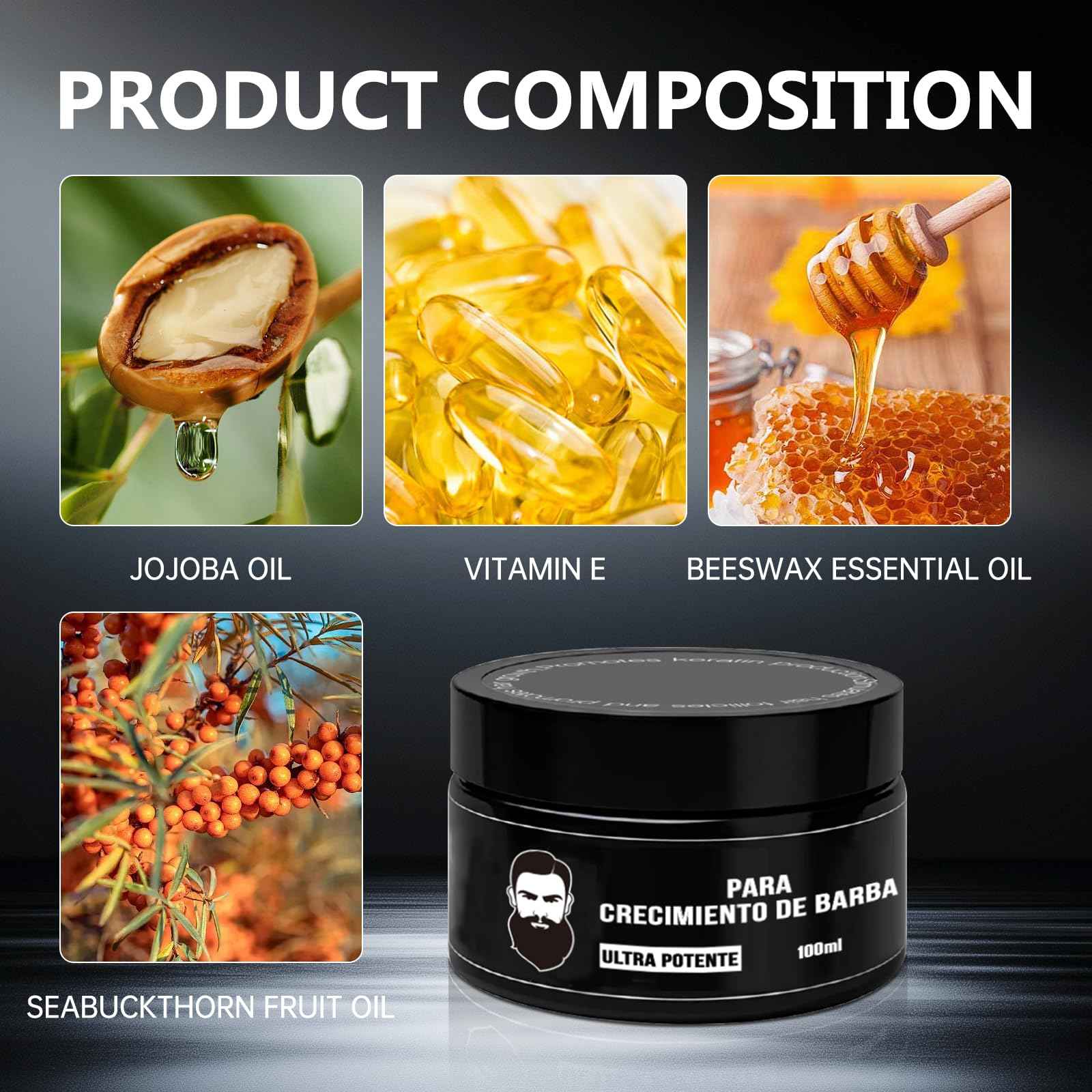 Estimulante Para Barba – Bálsamo de Crecimiento Ultra Potente, Barba Crema, Beard Growth Balm, Moisturizes & Strengthens Beard, 100 ml / 3.5 oz(3PC)