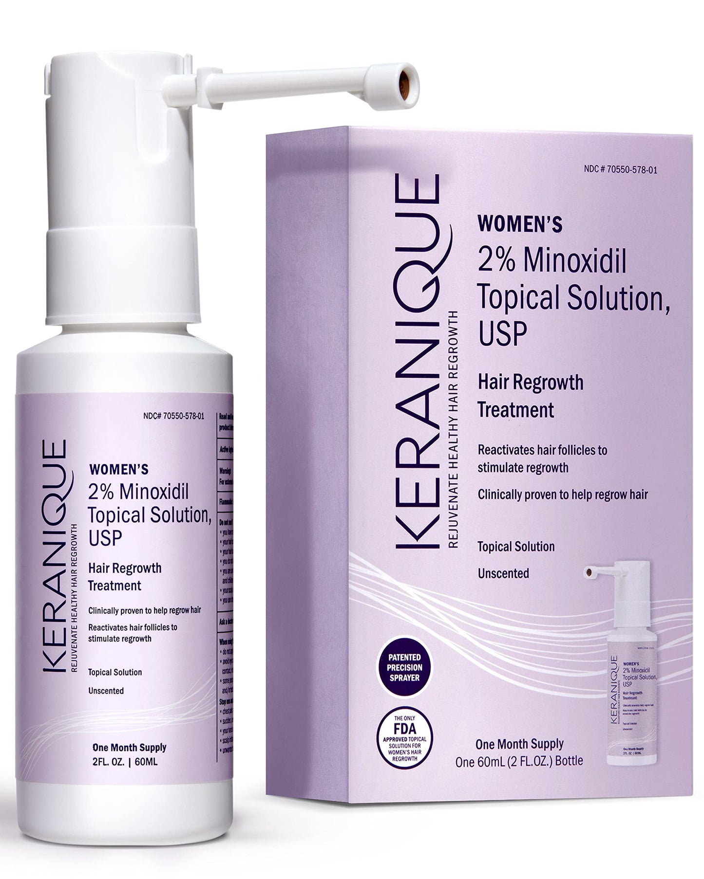 Keranique Hair Regrowth Treatment for Women - 2% Minoxidil for Hair Growth & Thickening - Topical Solution Scalp Treatment for Hair Loss & Thinning w/ Precision Spray Applicator - 2 Fl Oz