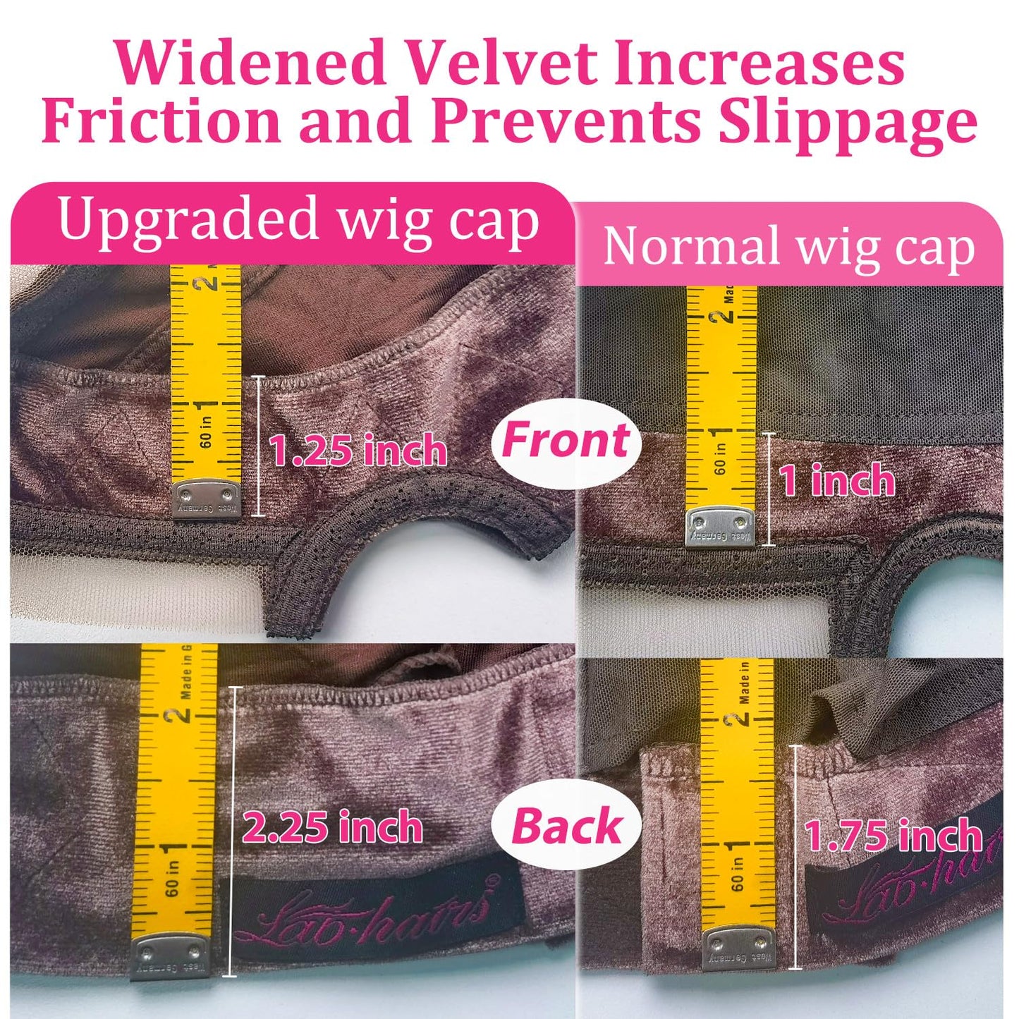 LAB HAIRS Lace Wig Cap with Grip Band for Keeping Wigs In Place, 4x5 Wider Transparent Lace for Lace Front Wig, Non-slip Cap for Glueless Wig, Adjustable Wig Grip Cap with Velcro Headband (Brown-M)