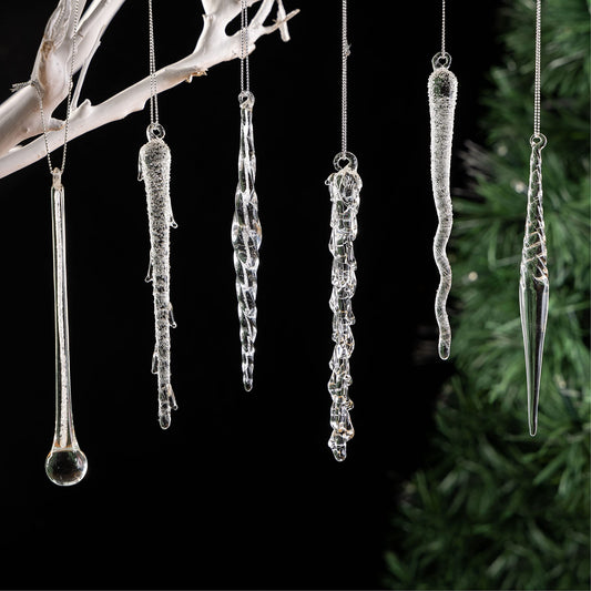 Glass Icicle Ornaments Handmade for Christmas Tree- Set of 36 pcs Crystal Ornament Xmas Tree Hanging Icicle Winter Decoration for New Year Wdeeing Party -5.9"