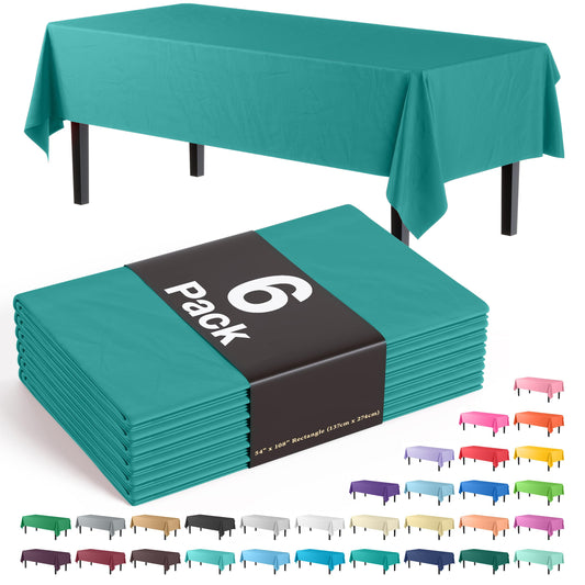 Exquisite 6-Pack Premium Plastic Tablecloth 54in. x 108in. Rectangle Plastic Table Cover - Teal