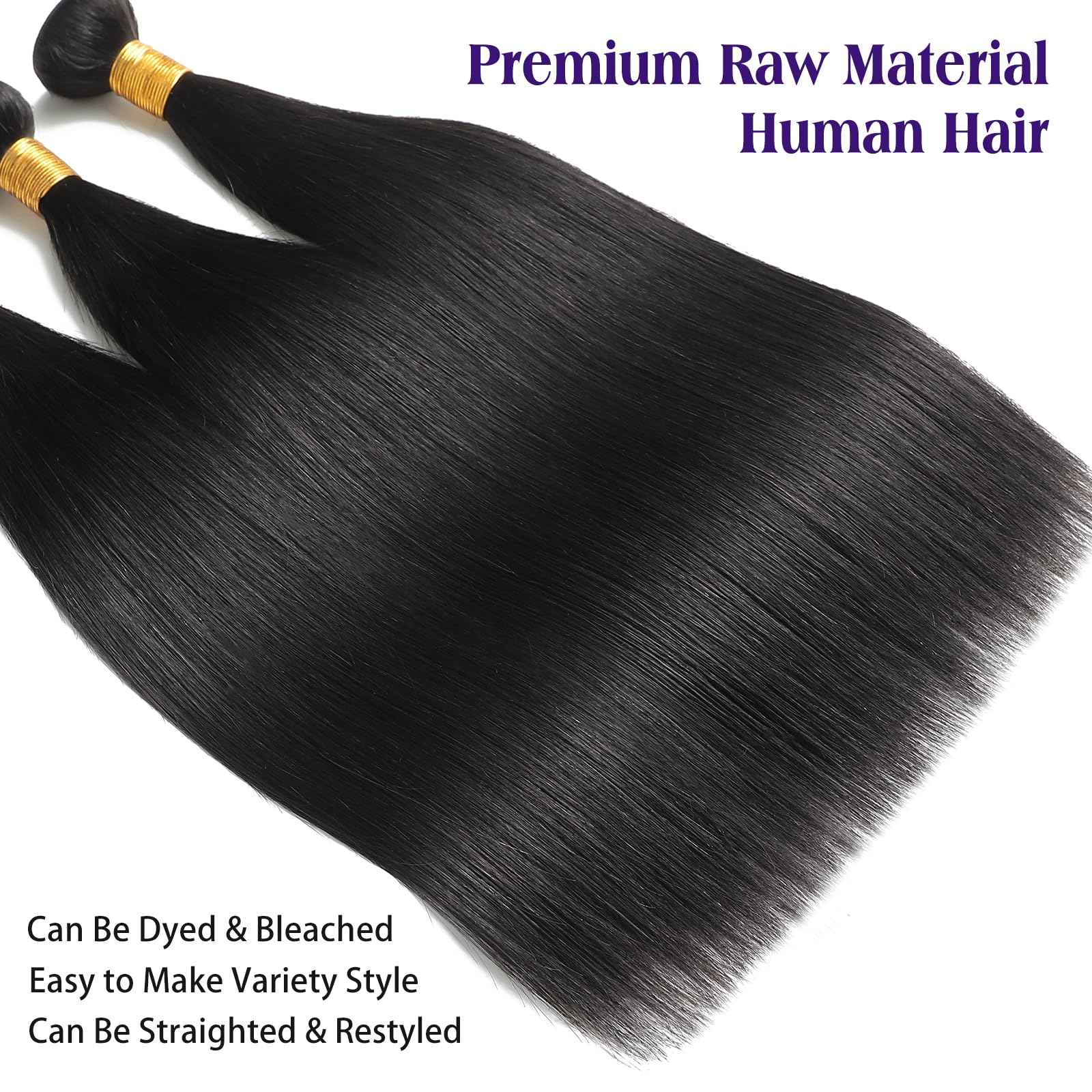 Kaidene Single Bundles Human Hair 24 Inch Straight Human Hair Bundles Natural Black Unprocessed Brazilian Virgin Raw Hair Extensions for Quick Weave and Sew in