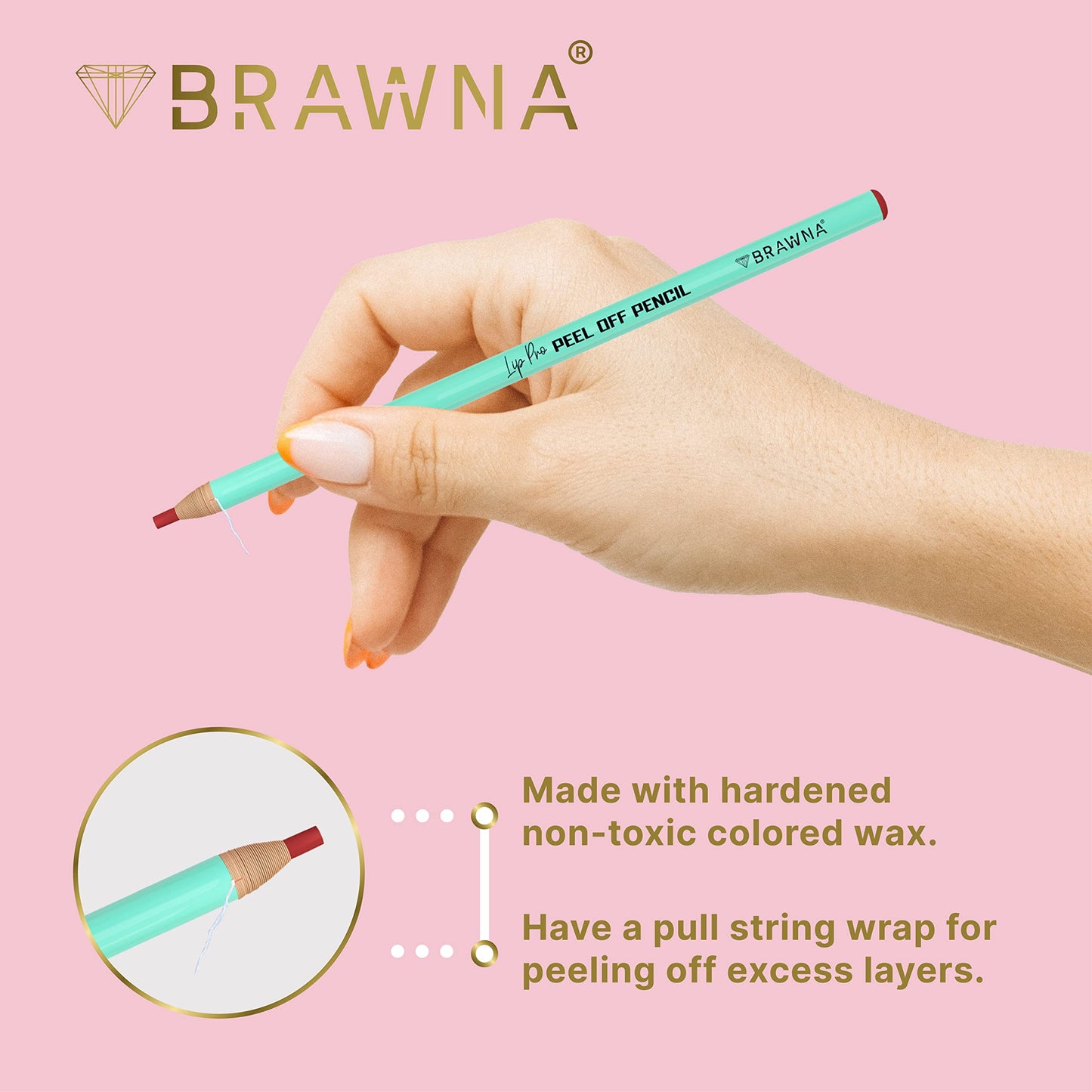 BRAWNA 7 Lip Pro Pencils for Lip Blushing, Brow Mapping, MIcroblading - PMU Pencil with Eyebrow Razor Blade - PMU Supplies - Red