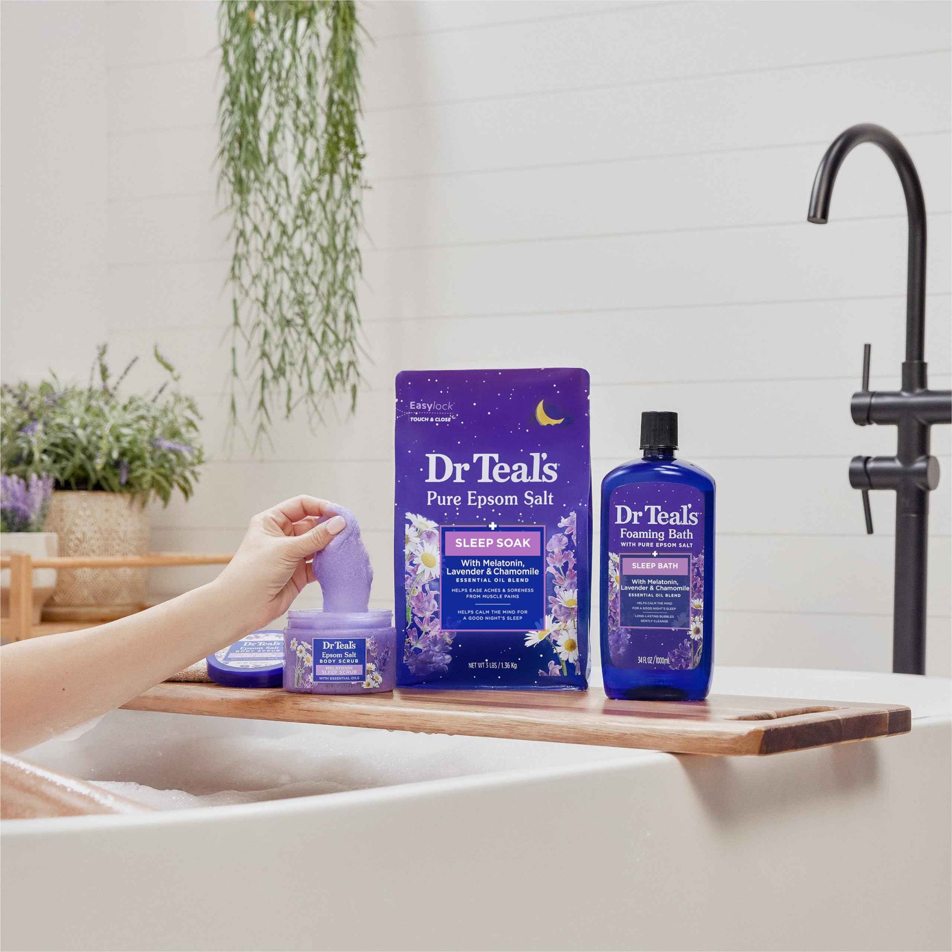 Dr Teal's Foaming Bath with Pure Epsom Salt, Melatonin Sleep Soak with Essential Oil Blend, 34 fl oz (Pack of 4)