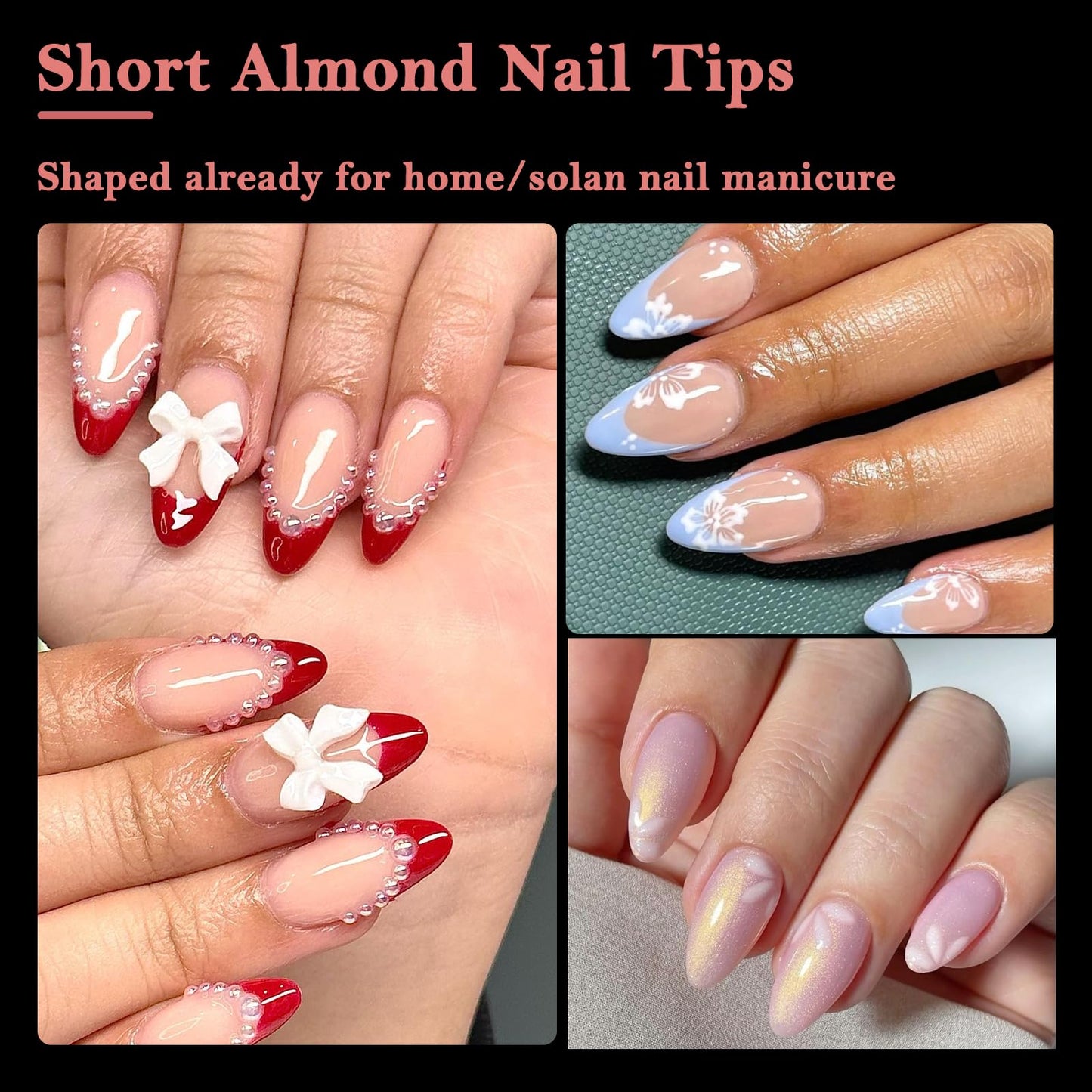 AddFavor Short Nail Tips Almond, 600pcs Gel x Nail Tips Short Almond Soft Gel Nails Clear Nail Tips Half Cover Acrylic Nail Tips for Nail Extension