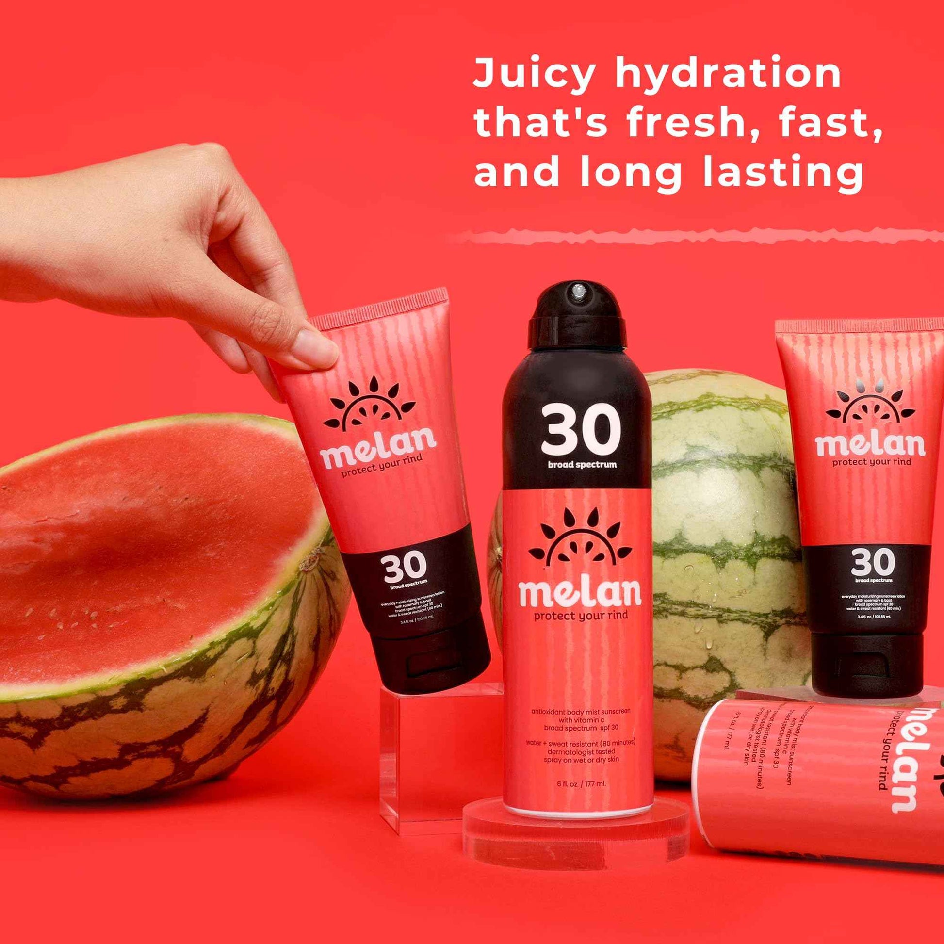 Melan SPF 30 Antioxidant Sunscreen Body Mist, 6 oz - Lightweight, Water & Sweat Resistant, Vitamin C, Green Tea, Broad Spectrum, Vegan, Clean Ingredients, Dermatologist Tested, Non-Greasy, Made in USA