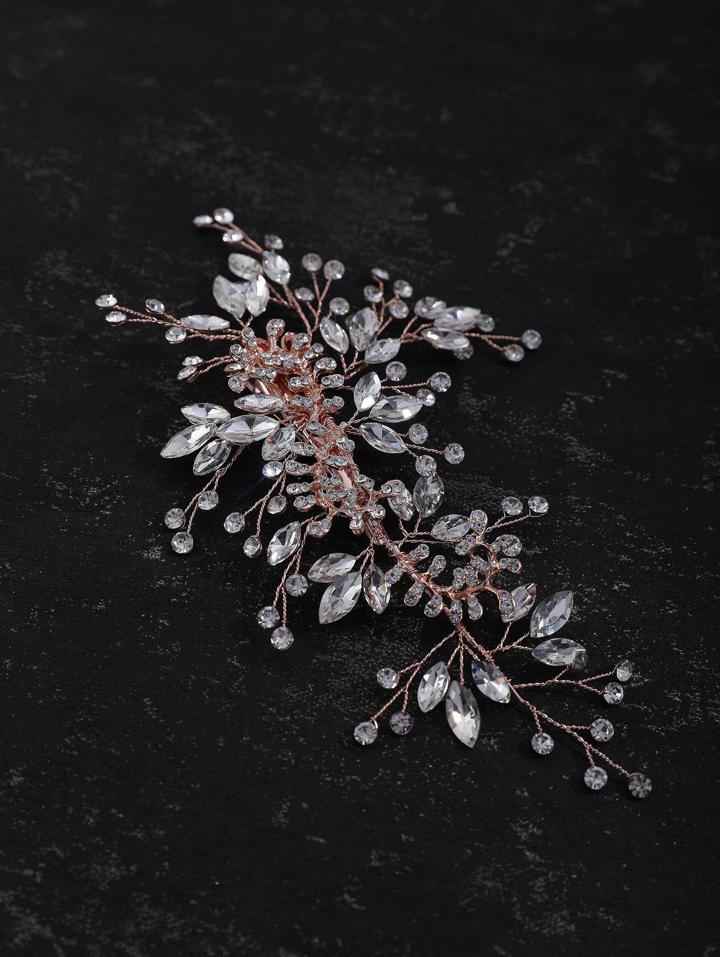 Flower Bridal Hair Combs Pearl Crystal Bride Wedding Hair Accessories Rhinestone Hair Piece Headpieces for Bride Bridesmaid Wedding Women and Girls (J6383 Rose Gold)