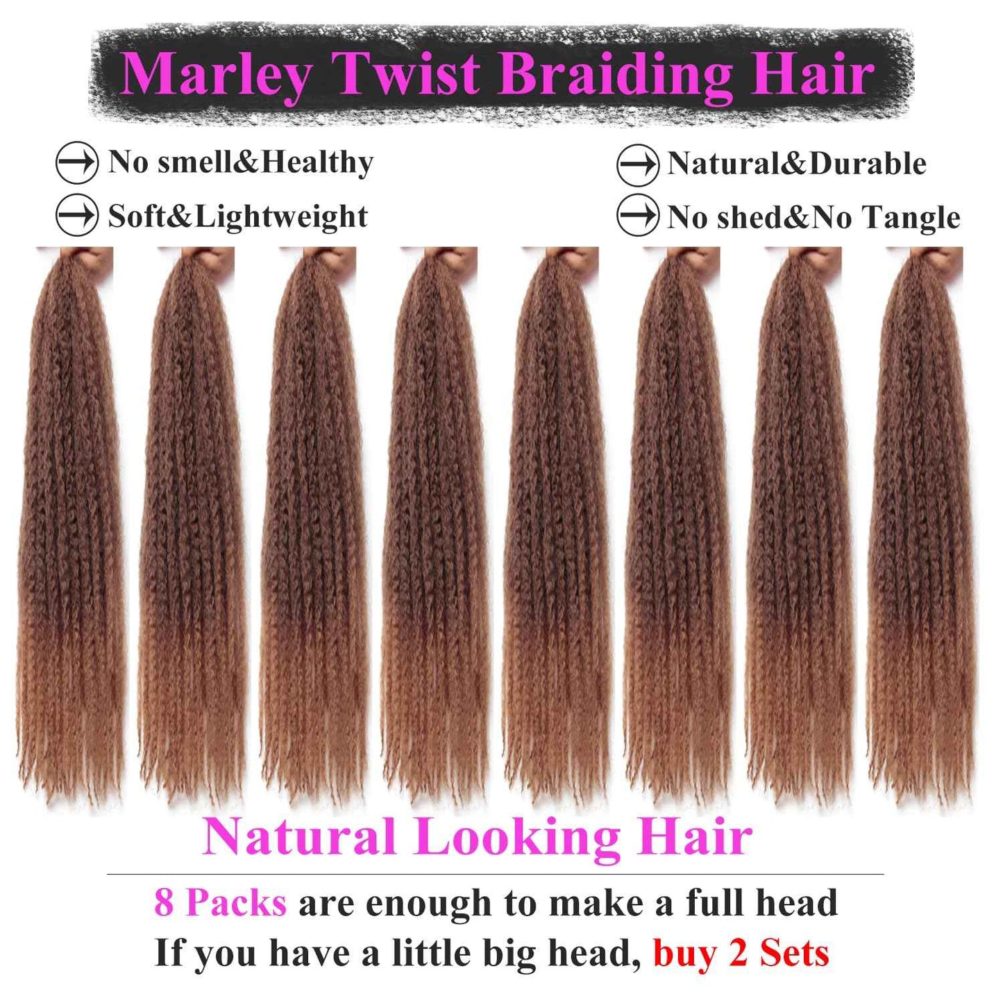 Marley Twist Braiding Hair 24 Inch 8 Packs – Fluffy&Tangle-Free Cuban Twist Hair for Braiding, Natural Look Synthetic Long-Lasting Spring Afro Kinky Twist Hair Extensions (33/27)