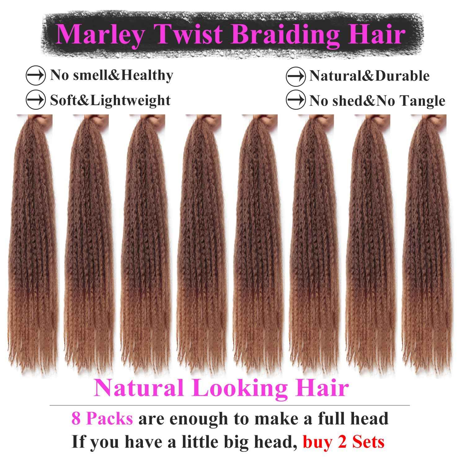 Marley Twist Braiding Hair 24 Inch 8 Packs – Fluffy&Tangle-Free Cuban Twist Hair for Braiding, Natural Look Synthetic Long-Lasting Spring Afro Kinky Twist Hair Extensions (33/27)
