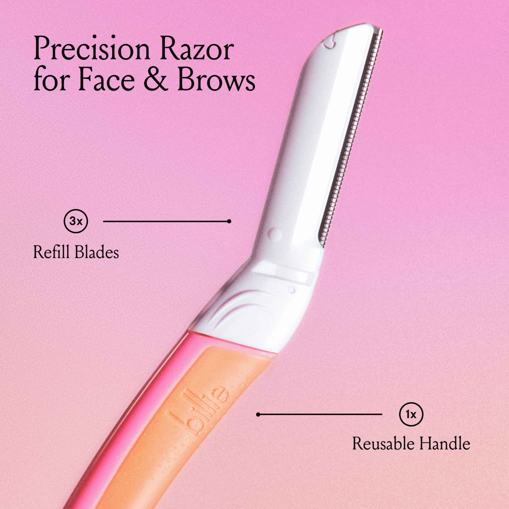 Billie Dermaplane Starter Kit + Body Buffer Exfoliating Bar - Reusable Handle, 3 Refill Blades, Remove Hair & Exfoliate