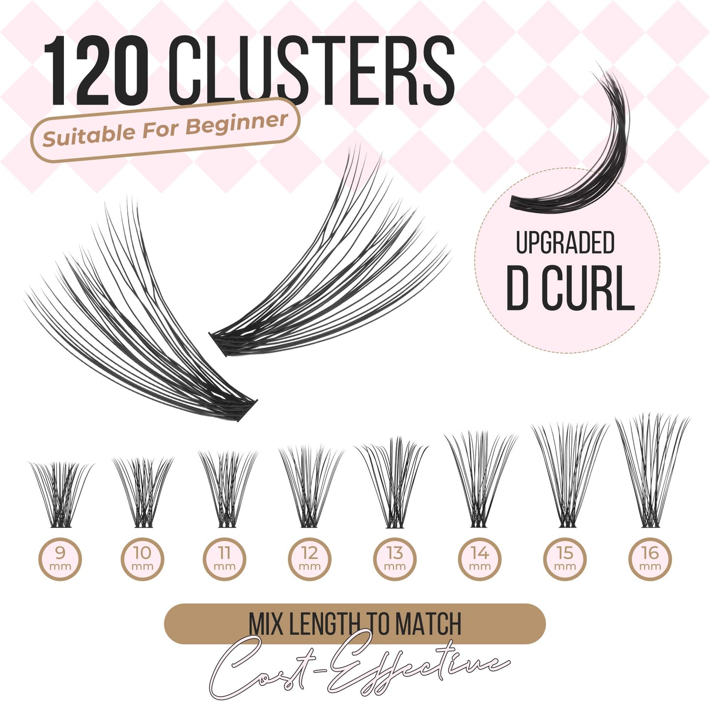 LASHVIEW Lash-Extension-Clusters 120pcs D Curl Lash Clusters Natural Look Cluster Lashes Extensions Super Thin Band & Soft Lashes Reusable 9-16mm MIX (30D)