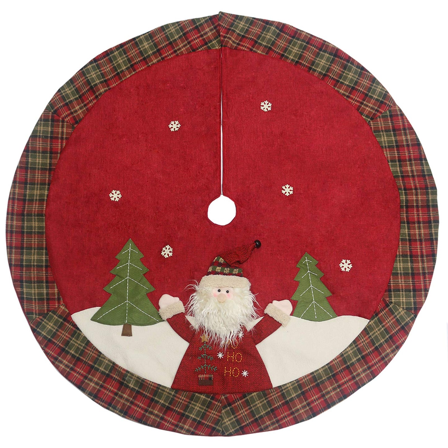 Sunnyglade 48" Christmas Tree Skirt Double-Layer Design Santa Pattern Burlap Christmas Tree Skirt with Buffalo Plaid Edges for Xmas Holiday Decorations (Plaid)