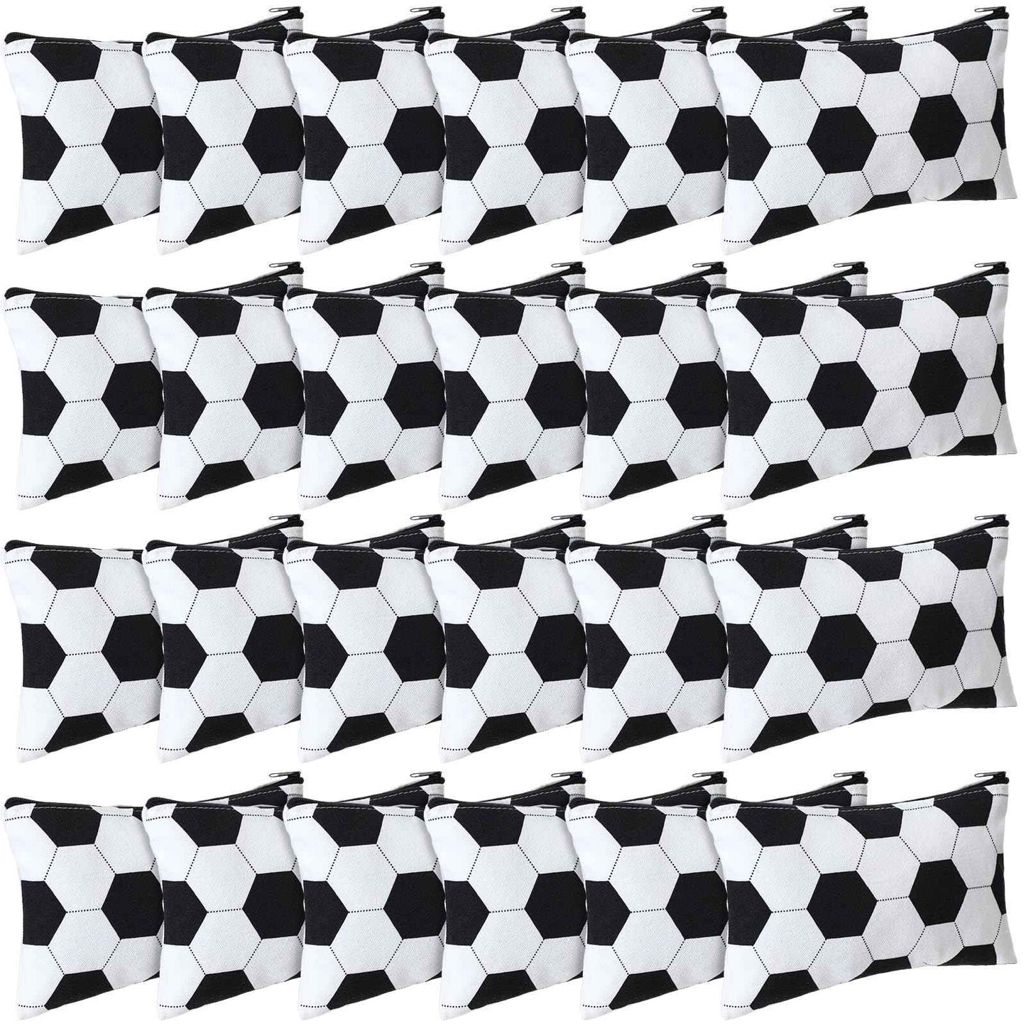 Sweetude 24 Pcs Soccer Sport Makeup Bag Cosmetic Bags Black and White Soccer Gift for Player Party Favor Bags with Zipper Travel Portable Storage Organizer for Women
