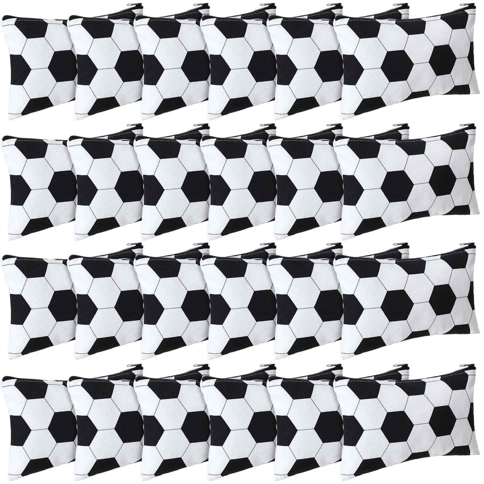 Sweetude 24 Pcs Soccer Sport Makeup Bag Cosmetic Bags Black and White Soccer Gift for Player Party Favor Bags with Zipper Travel Portable Storage Organizer for Women