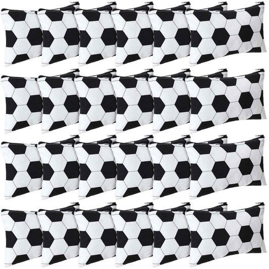 Sweetude 24 Pcs Soccer Sport Makeup Bag Cosmetic Bags Black and White Soccer Gift for Player Party Favor Bags with Zipper Travel Portable Storage Organizer for Women