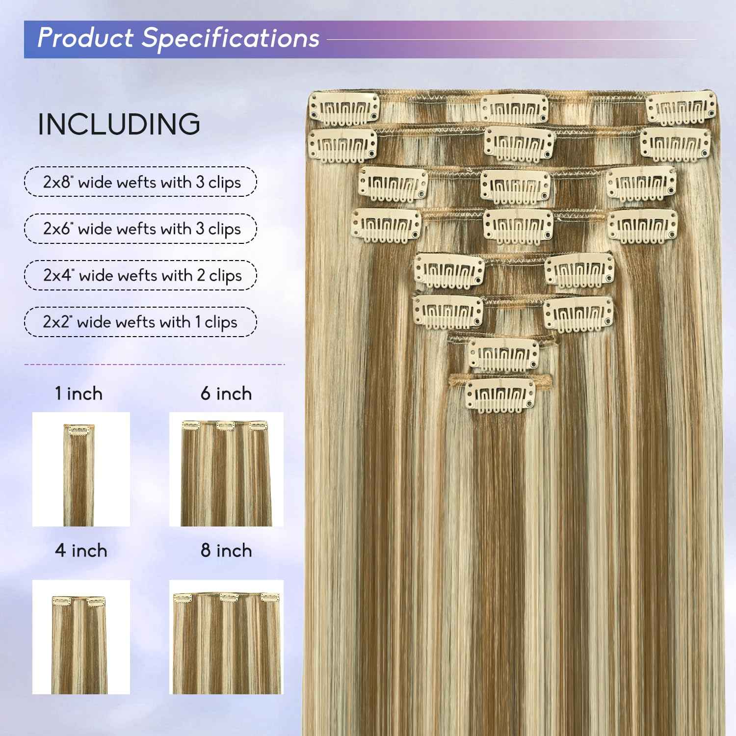 ZNXDJXE Blonde Clip in Hair Extensions Real Human Hair, 14 Inch 75g Natural Human Hair, Remy Human Hair Extensions Cip ins for Women 8pcs Per Set #16/22 Light Blonde Highlighted Golden Blonde