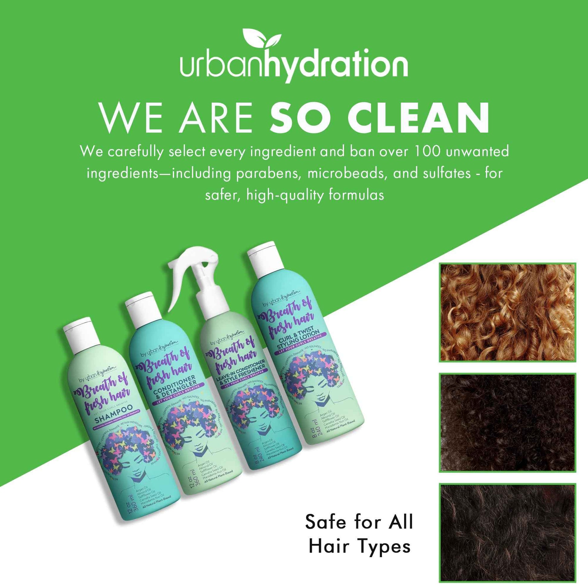 Urban Hydration Breath of Fresh 4 Piece Kit | Prevents Breakage, Tames Frizz, Softens Curly/Coily Hair