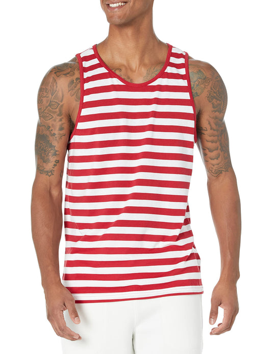 Amazon Essentials Men's Regular-Fit Tank Top, Red/White, X-Small