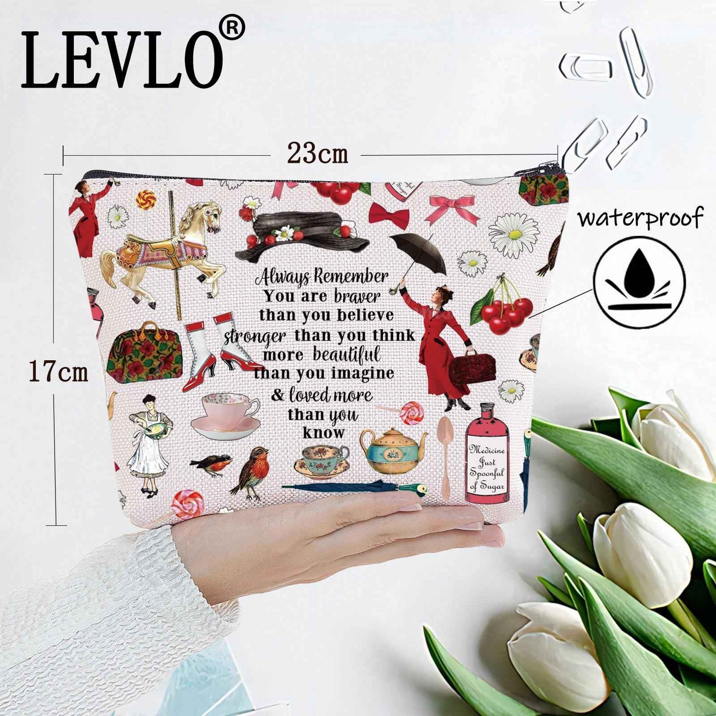 LEVLO Mary Movie Cosmetic Makeup Bag - You Are Braver Stronger Smarter Than You Think - Zipper Pouch for Mary Fans (Always Mary)