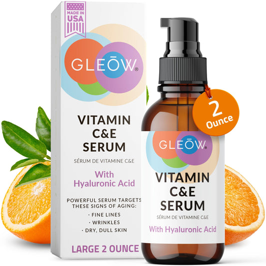 GLEOW Vitamin C Face Serum, Vitamin C Serum for Face with Hyaluronic Acid, Vitamin C for Face, Hydrating Serum for Face, Skin Brightening Serum 2oz