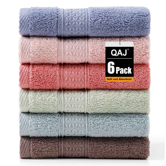 6 Pack 100% Cotton Washcloths Set, Highly Absorbent and Soft Feel Fingertip Towels, 13 x 13 in Quick Dry Face Cloths