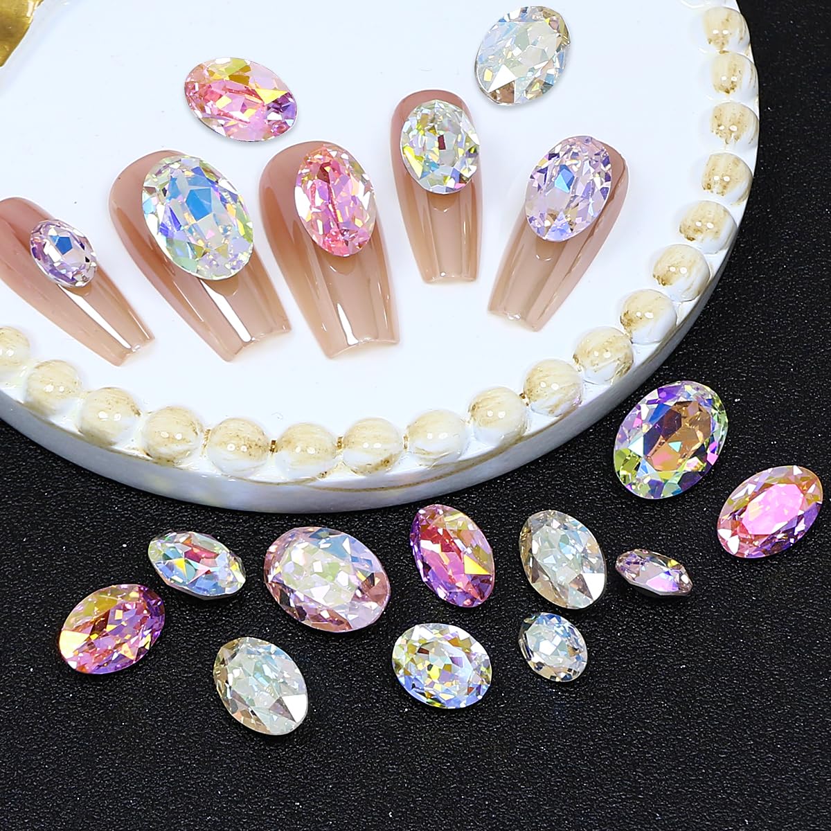 DONGZHOU 48Pcs Large Nail Rhinestone,3D Nail Art Crystals Nail Diamonds K9 Glass Stones Sparkle Nail Beads,Rhinestones Nail Charms and Gems for Manicure Decoration DIY Crafts