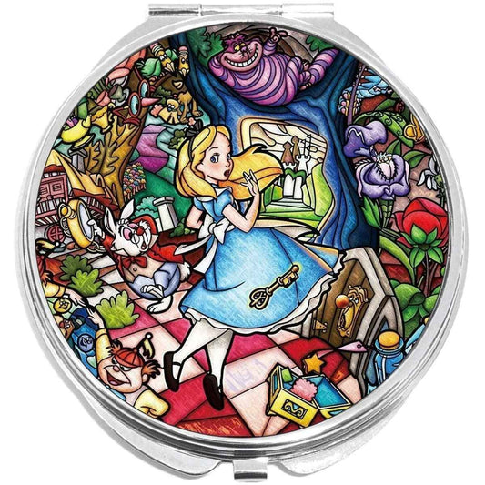NewCharms Alice in Wonderland with Cat and Mouse Compact with Mirrors - Perfect Pocket and Purse Size Folding Mirror for Applying Make Up Anywhere