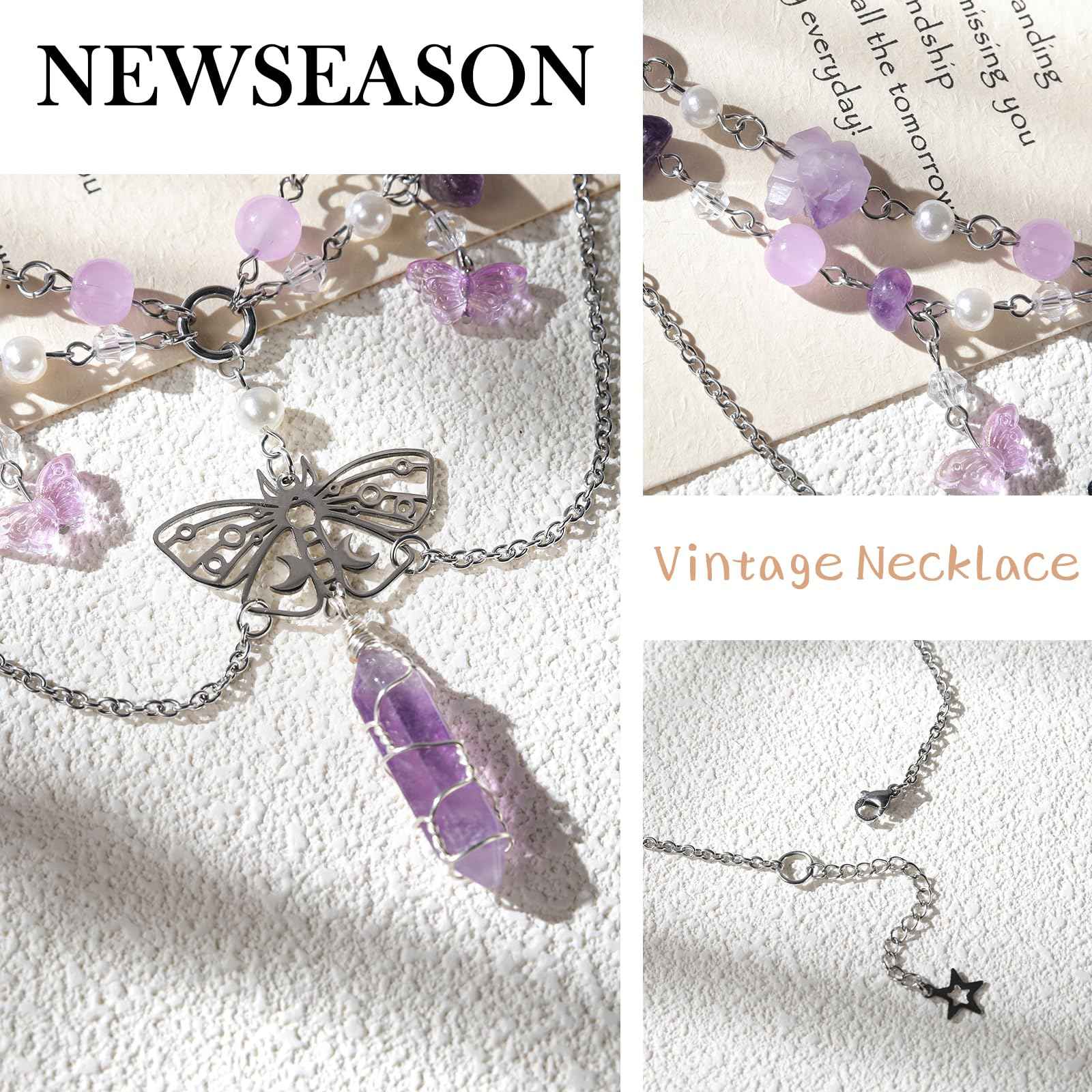 MOSTORY Purple Flower Crown and Fairy Necklace for Women Renaissance Halloween Cosplay