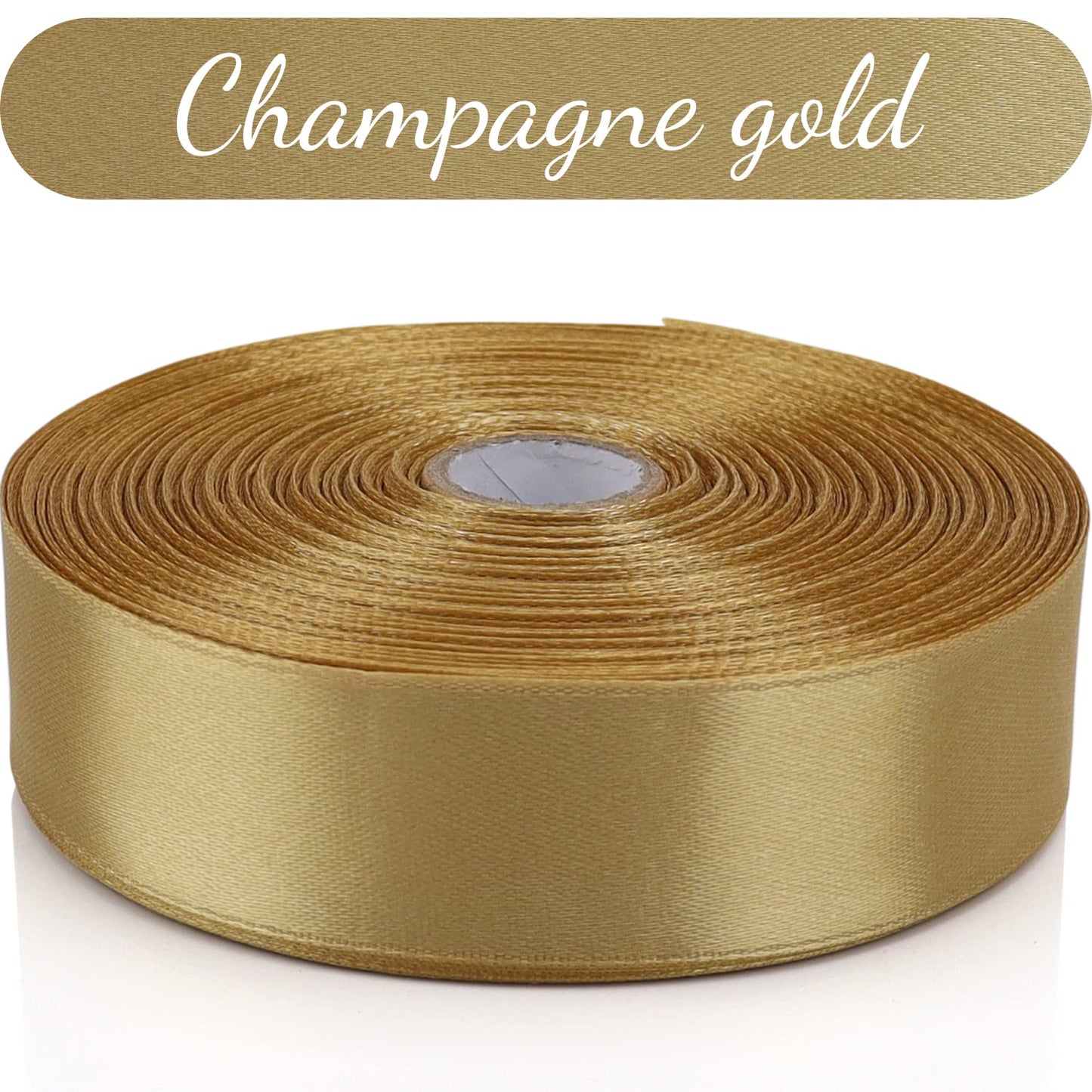 Nsilu 1 inch Champagne Gold Ribbon for Gift Wrapping 50 Yards Perfect Wedding Party Wreath Sewing DIY Hair Accessories Decoration Floral Hair Balloons Other Projects