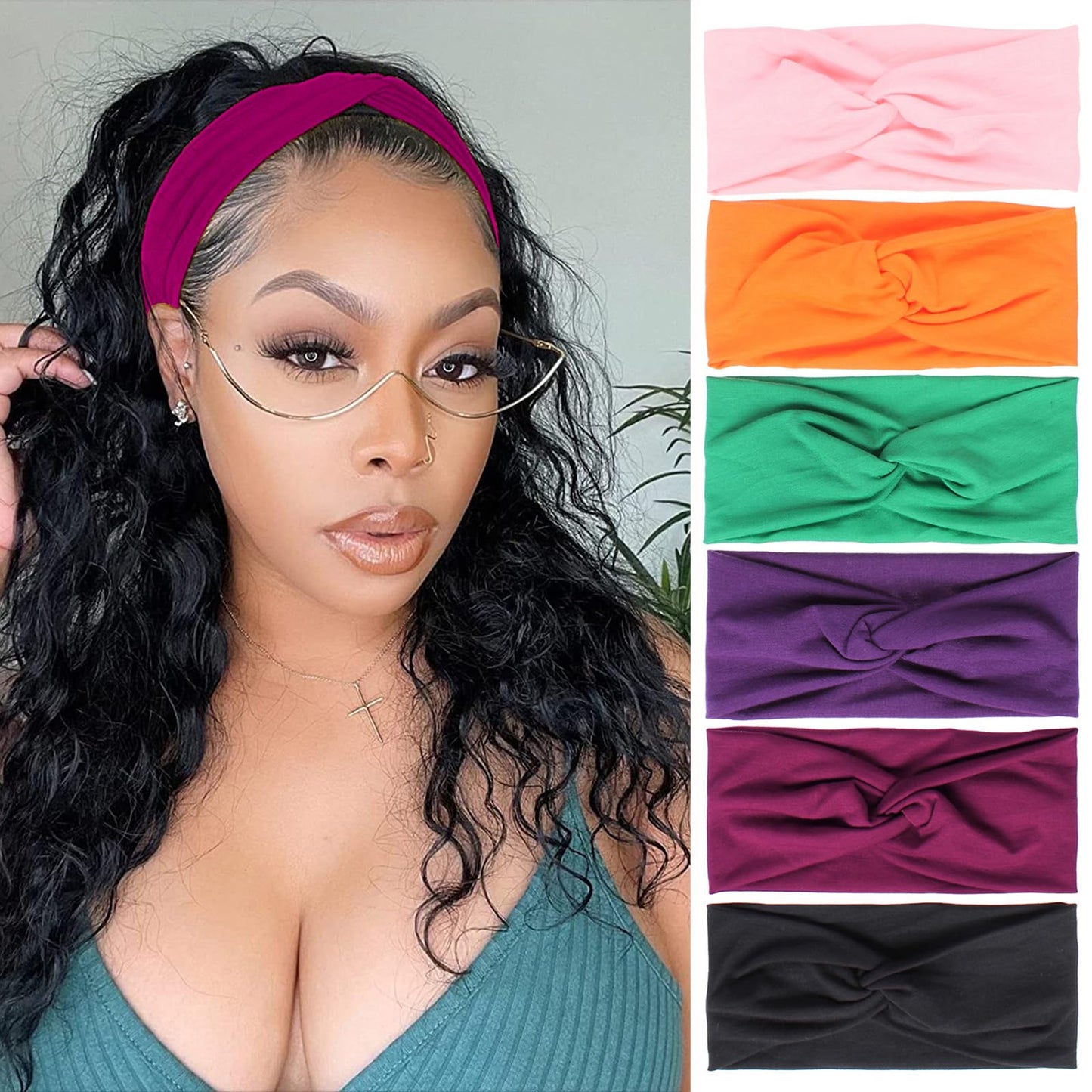 XTREND 6 Pcs Women's Headbands Twisted Cross Elastic Headbands Yoga Workout Headbands Non-Slip Sweat Soft Headbands Solid Color Simple Versatile Hair Accessory Headbands