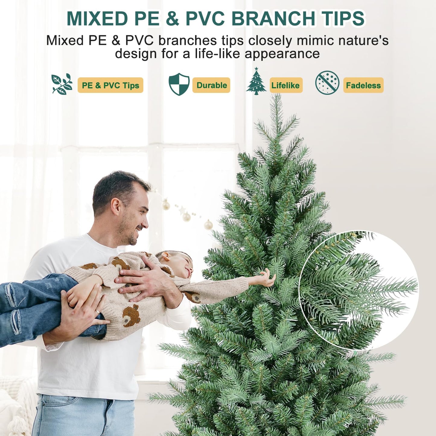 4 FT Artificial Skinny Christmas Tree,Unlit Blue Spruce Slim Pencil Xmas Tree with 566 PE&PVC Mixed Branch Tips,Hinged Pine Tree with Metal Stand for Home Office Décor