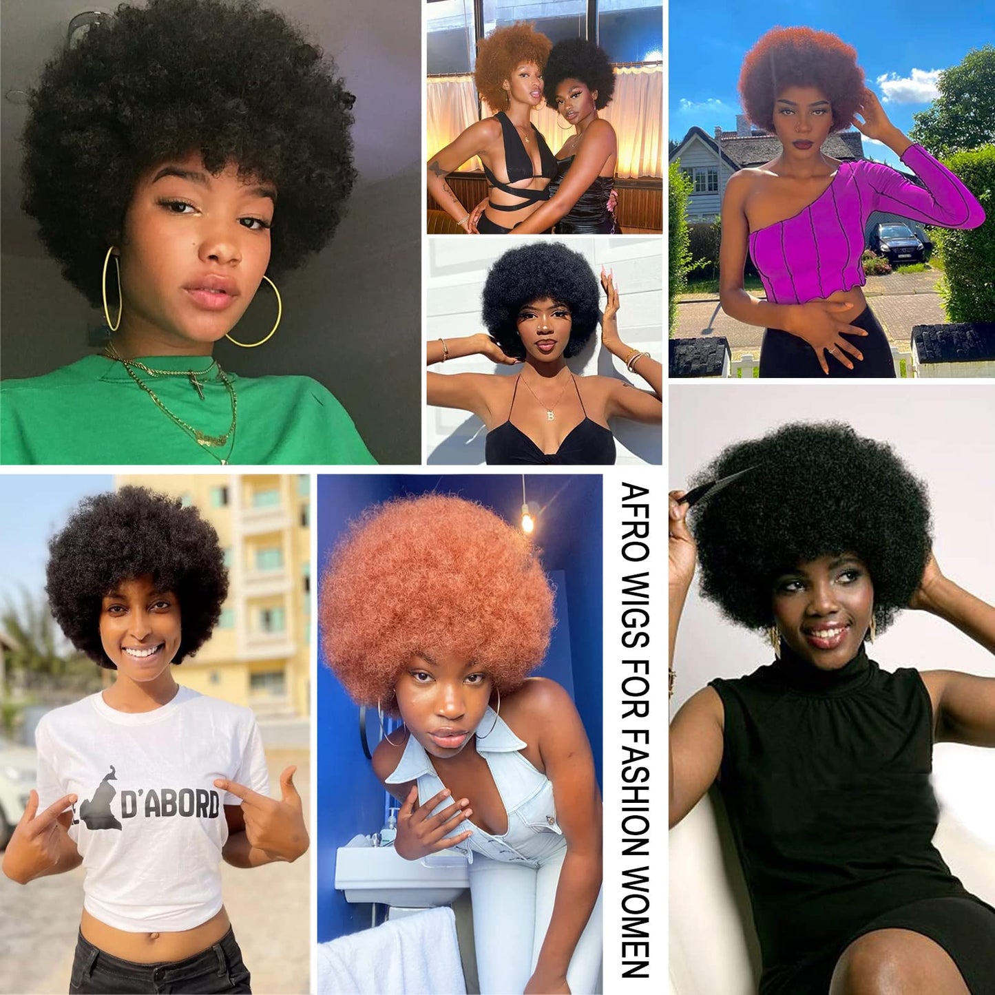 G&T Wig 70s Afro Curly Wigs for Black Women Short Pink Wig Afro Kinky Wig with Bangs for Daily Disco Party Use (97C)