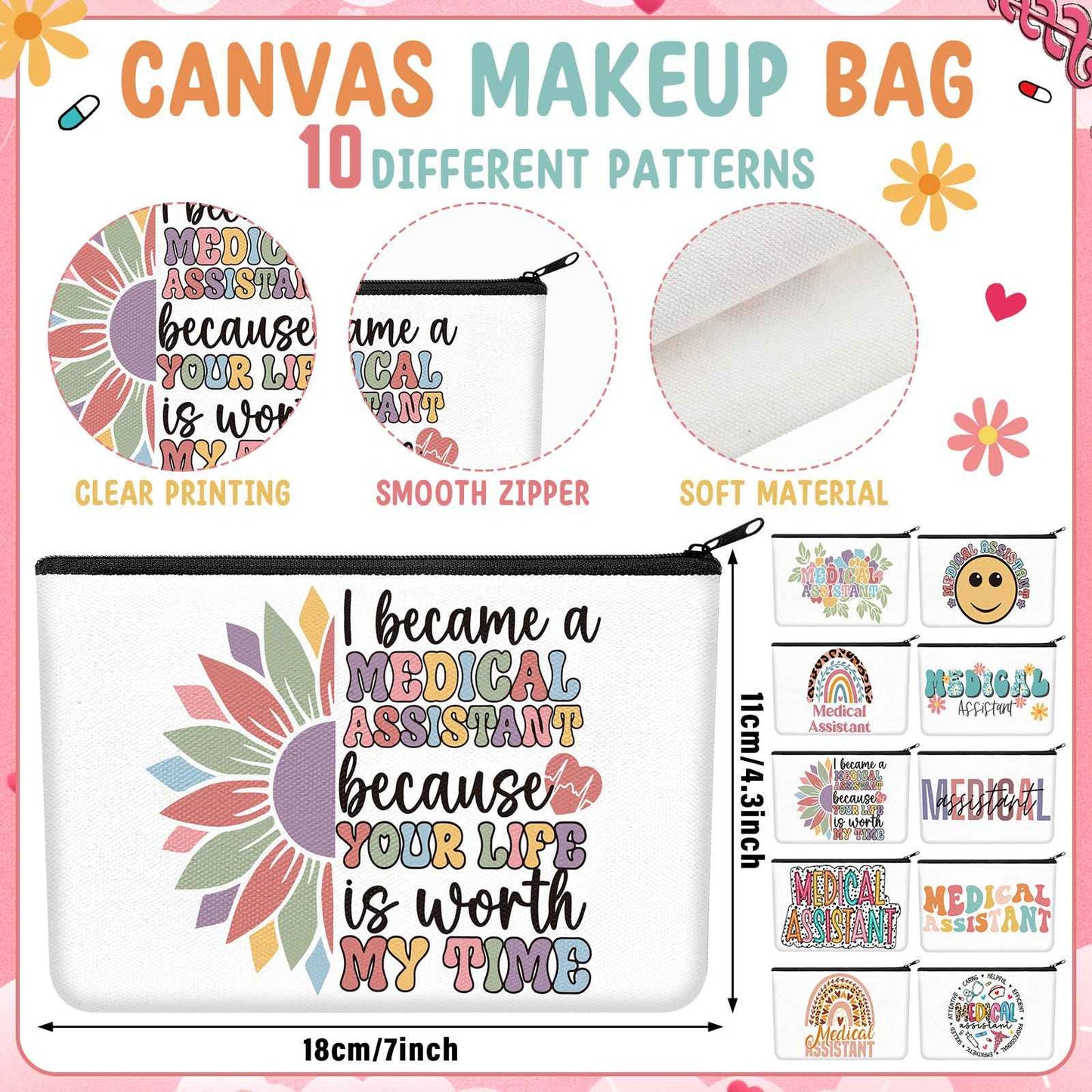 Kacctyen 10 Pcs Christmas Medical Assistants Recognition Gifts MA Cosmetic Canvas Pouch Bags MA Appreciation Gift for Medical Assistants Recognition Day