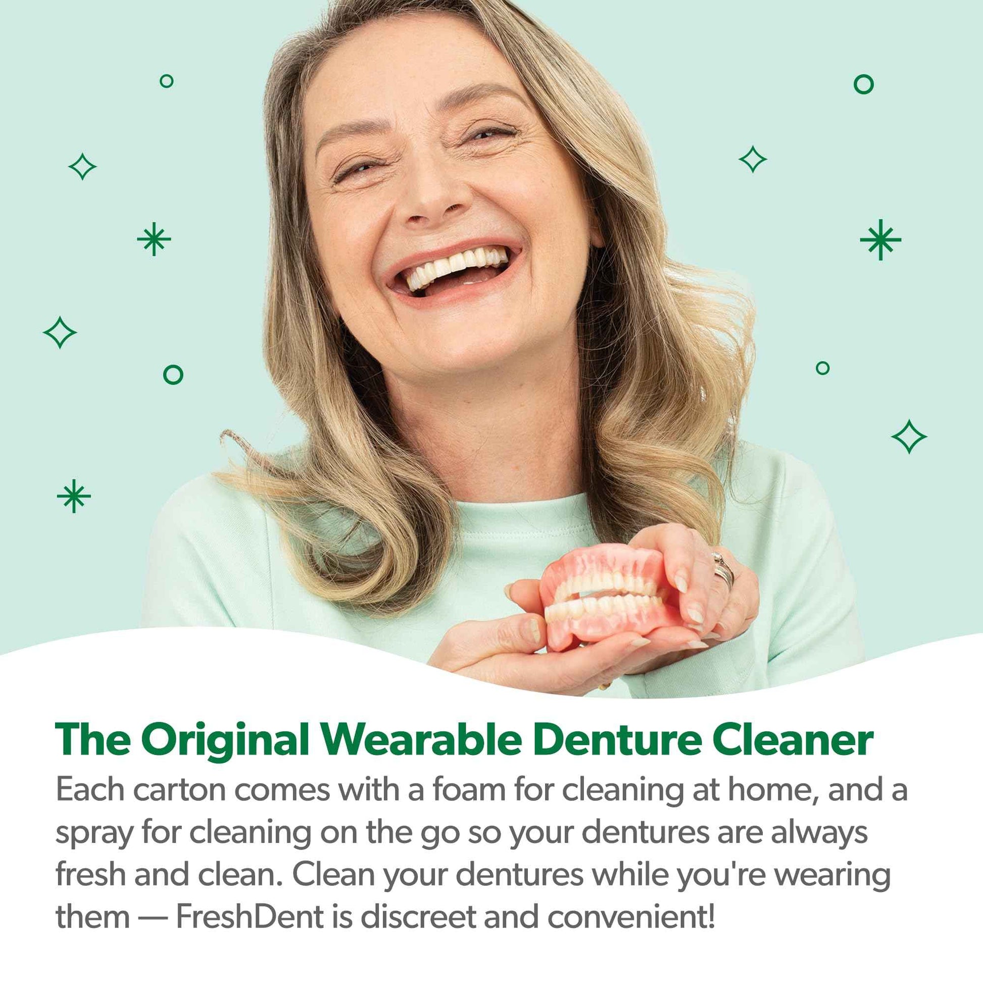 EverSmile FreshDent Denture and Partial Denture Cleaner + Teeth Whitening Spray and Foam– Travel Size Alternative to Cleaning Tablets That Eliminates Bacteria and Fights Bad Breath – 50ml + 10ml (2pk)