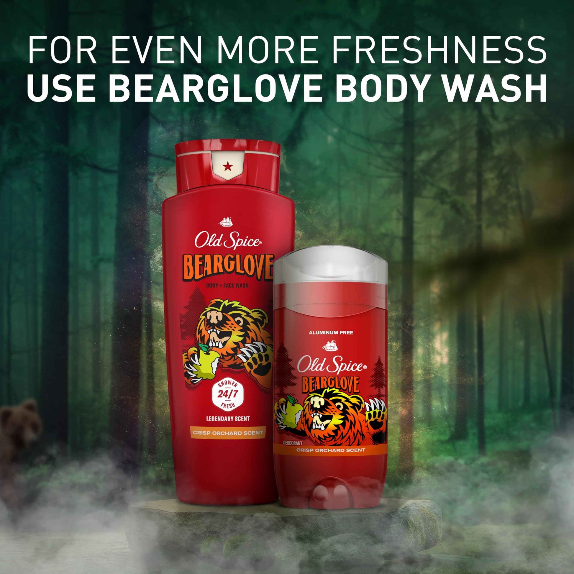 Old Spice Aluminum Free Deodorant for Men, 24/7 Odor Protection, 24/7 Freshness & Lasting Scent, Goes on Clear, Bearglove with Crisp Orchard Scent, 3.0 oz (Pack of 3)