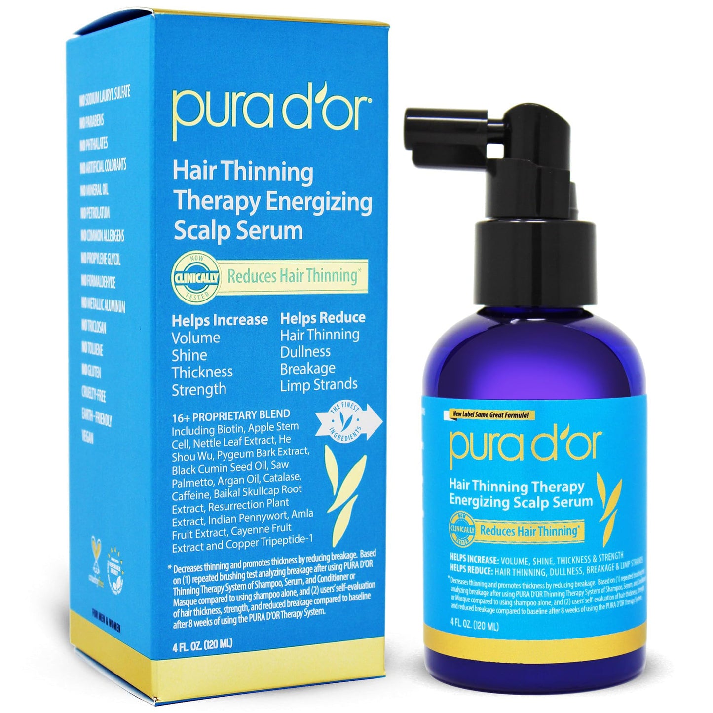 PURA D'OR Anti-Thinning Biotin Shampoo, Clinically Tested DHT Blocker & Scalp Therapy Energizing Scalp Serum Revitalizer (4oz) with Argan Oil, Biotin