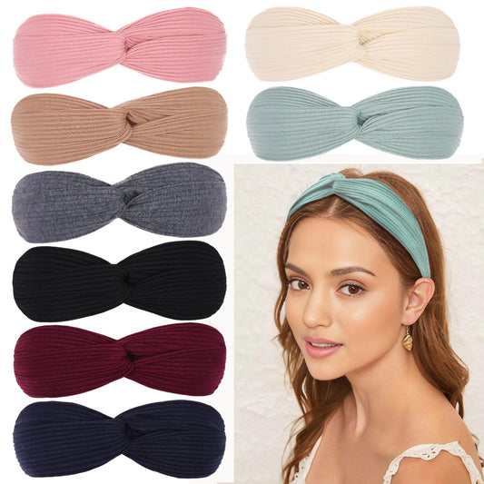 XTREND 8 Pcs Headbands for Women Cross Knotted Elastic Headbands Yoga Workout Headbands Non-Slip Soft Headbands Solid Color Simple Versatile Hair Accessory Headbands