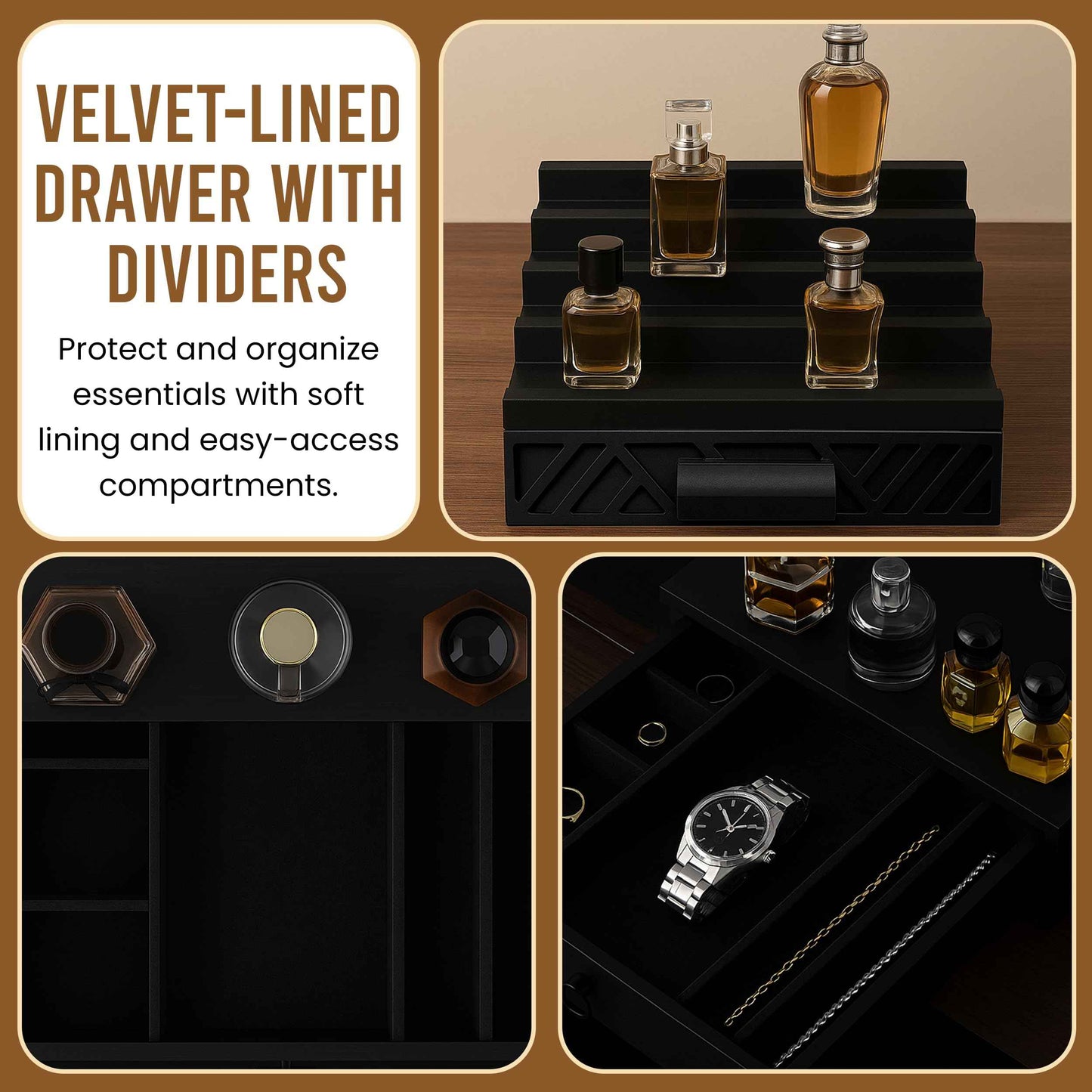 Cologne Organizer for Men - Drawers & Dresser Organizer Countertop - Perfume Holder Stand For Men Organizador De Perfumes - by NovaHavensNest (Black-4 Tier)