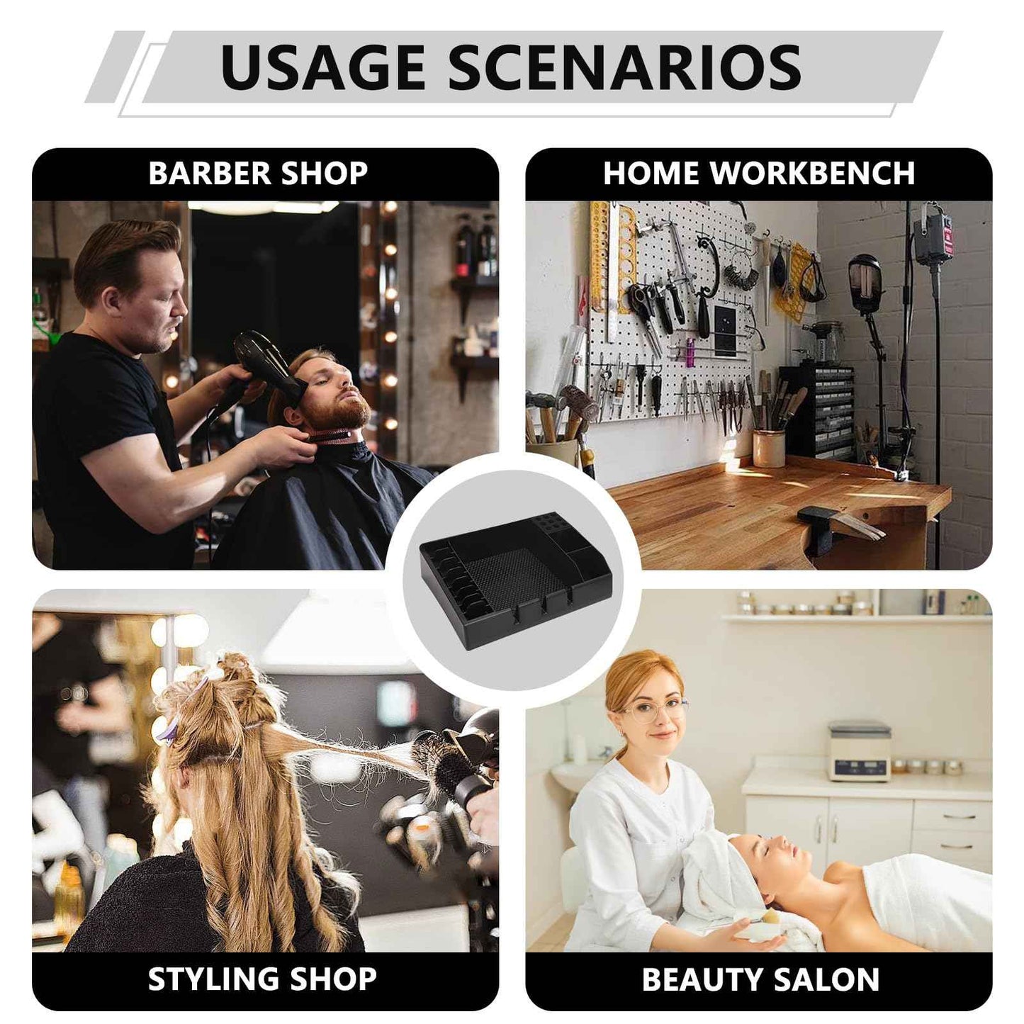 Professional Barber Tray Station – Multi-Functional Hair Clipper & Trimmer Holder with Detachable Design, Non-Slip Base (12.87" x 8.9")