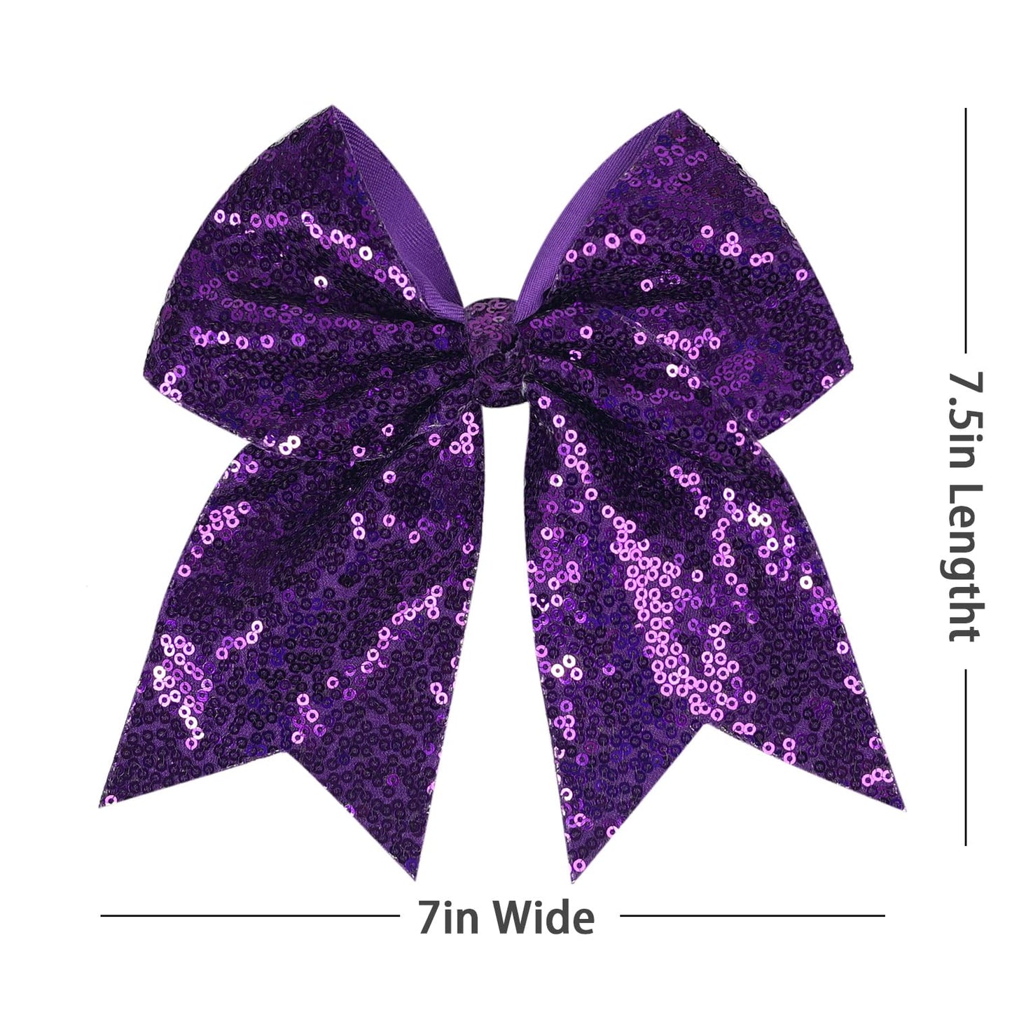 Jumbo Glitter Cheer Bow Clip - 7 Inch Large Cheerleading Sequin Hair Bow with Tails for Girls Teen Softball Cheerleader Outfit Uniform (Dark Purple)