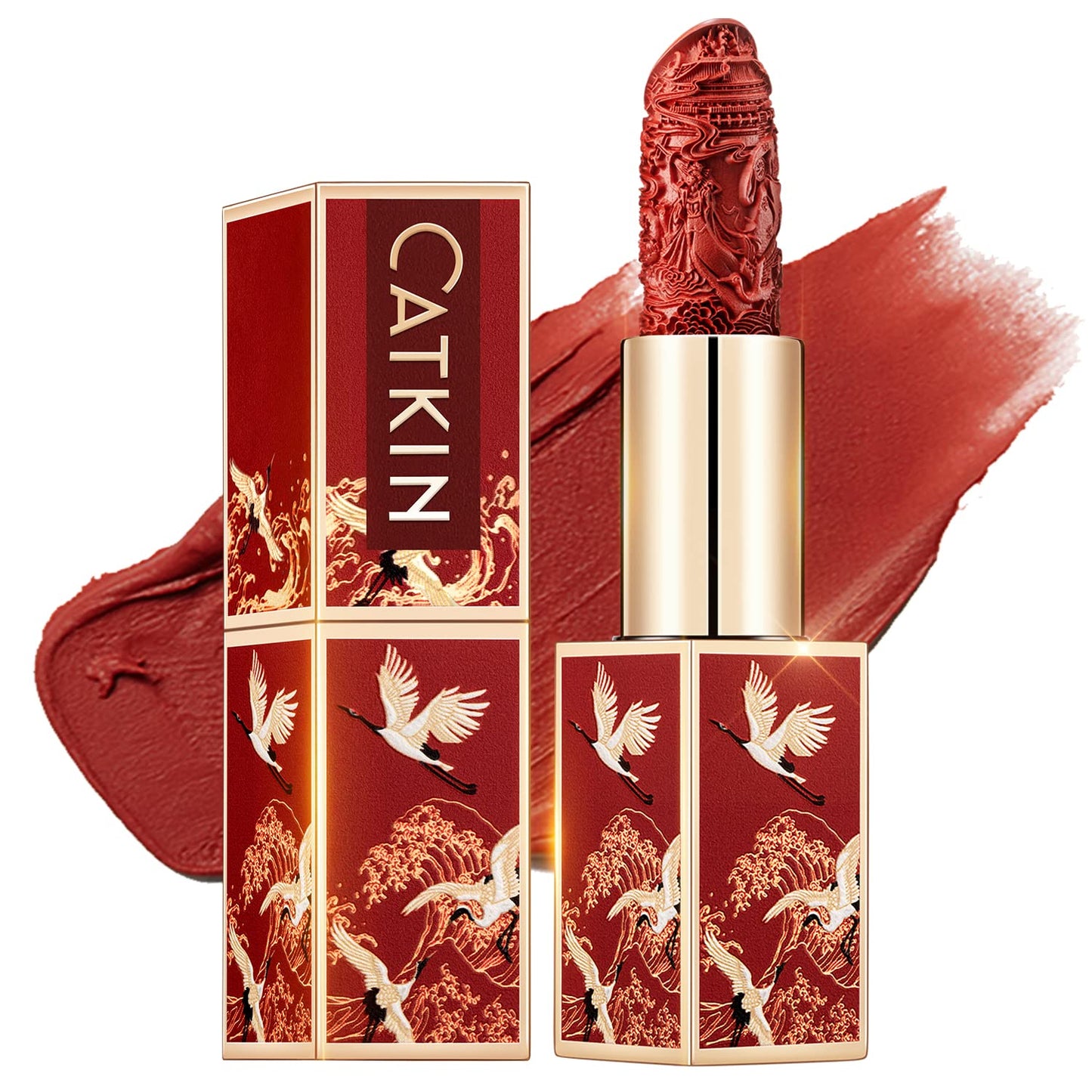 Catkin Rouge Matte Lipstick, Waterproof Long Lasting Satin Moisturizing Smooth Soft 0.13 Ounce-Chinese Style (C.129)