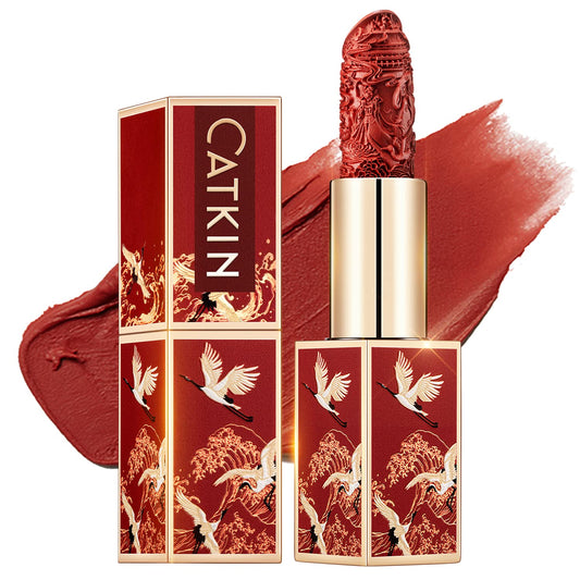 Catkin Rouge Matte Lipstick, Waterproof Long Lasting Satin Moisturizing Smooth Soft 0.13 Ounce-Chinese Style (C.129)