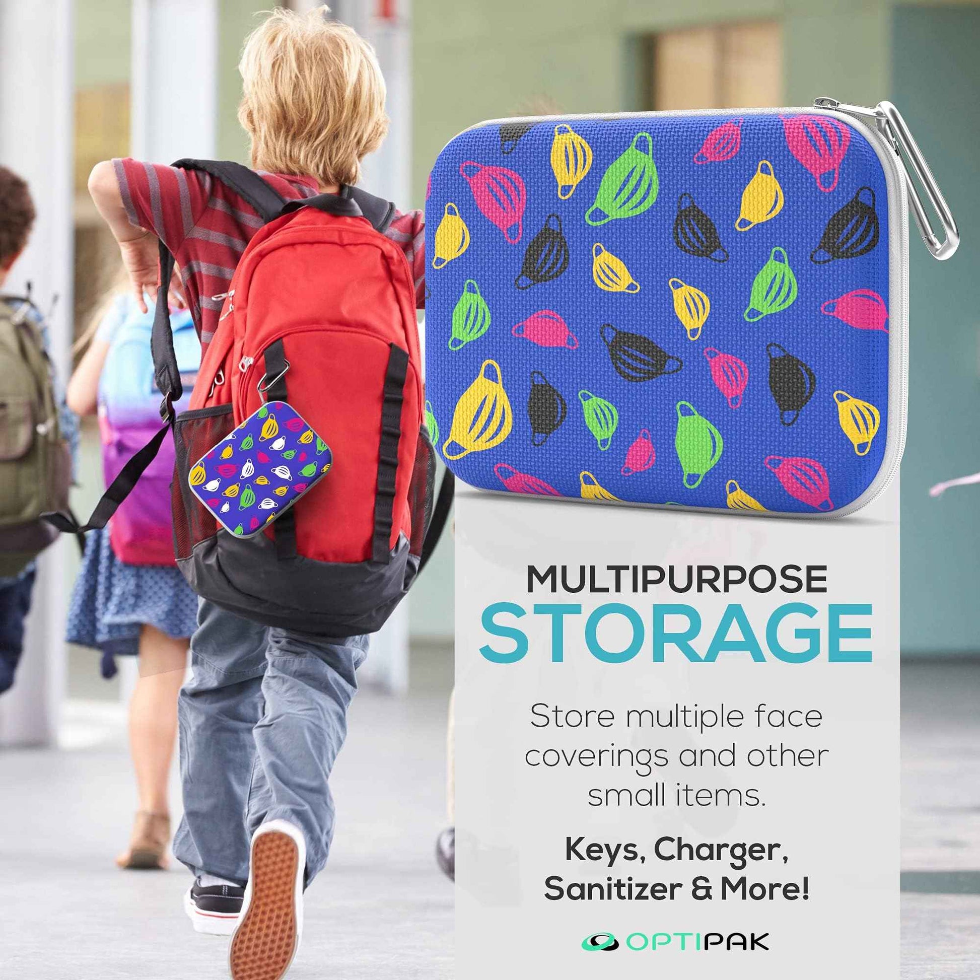 OPTIPAK Slim Multipurpose Purse Pouch | Neoprene Makeup Bag with Zipper Pouch & Carabiner Keychain | Portable Travel Cosmetic Bag, Women’s Travel Makeup Tote (Pack of 1)