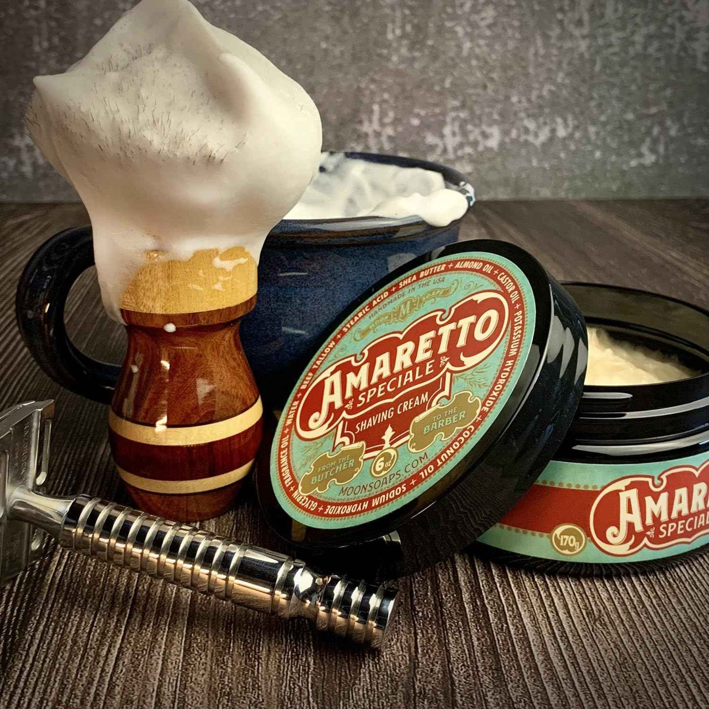 Moon Soaps Amaretto Speciale – Luxury Tallow Shaving Cream with Almond & Dark Cherry Aroma, 6 oz