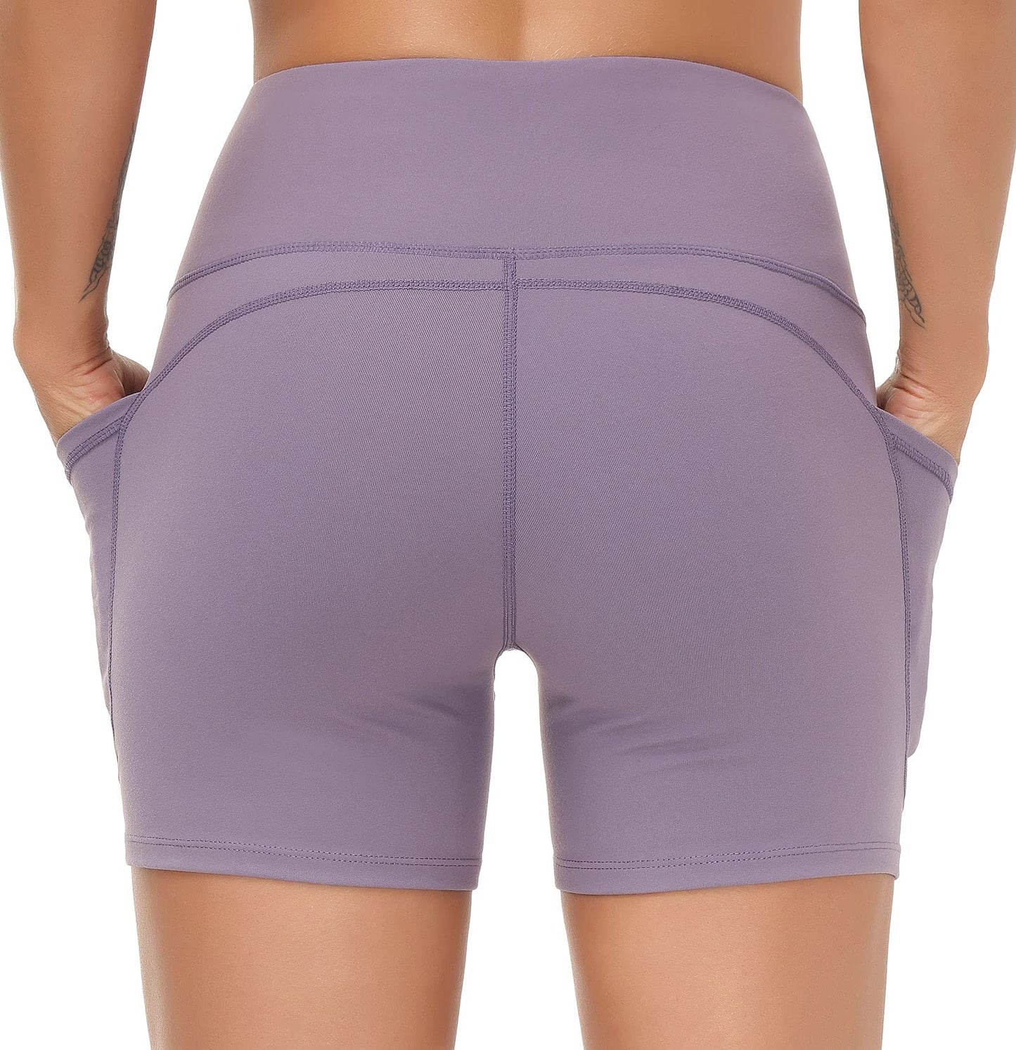 THE GYM PEOPLE High Waist Yoga Shorts for Women Tummy Control Fitness Athletic Workout Running Shorts with Deep Pockets (Small, Crystal Purple)