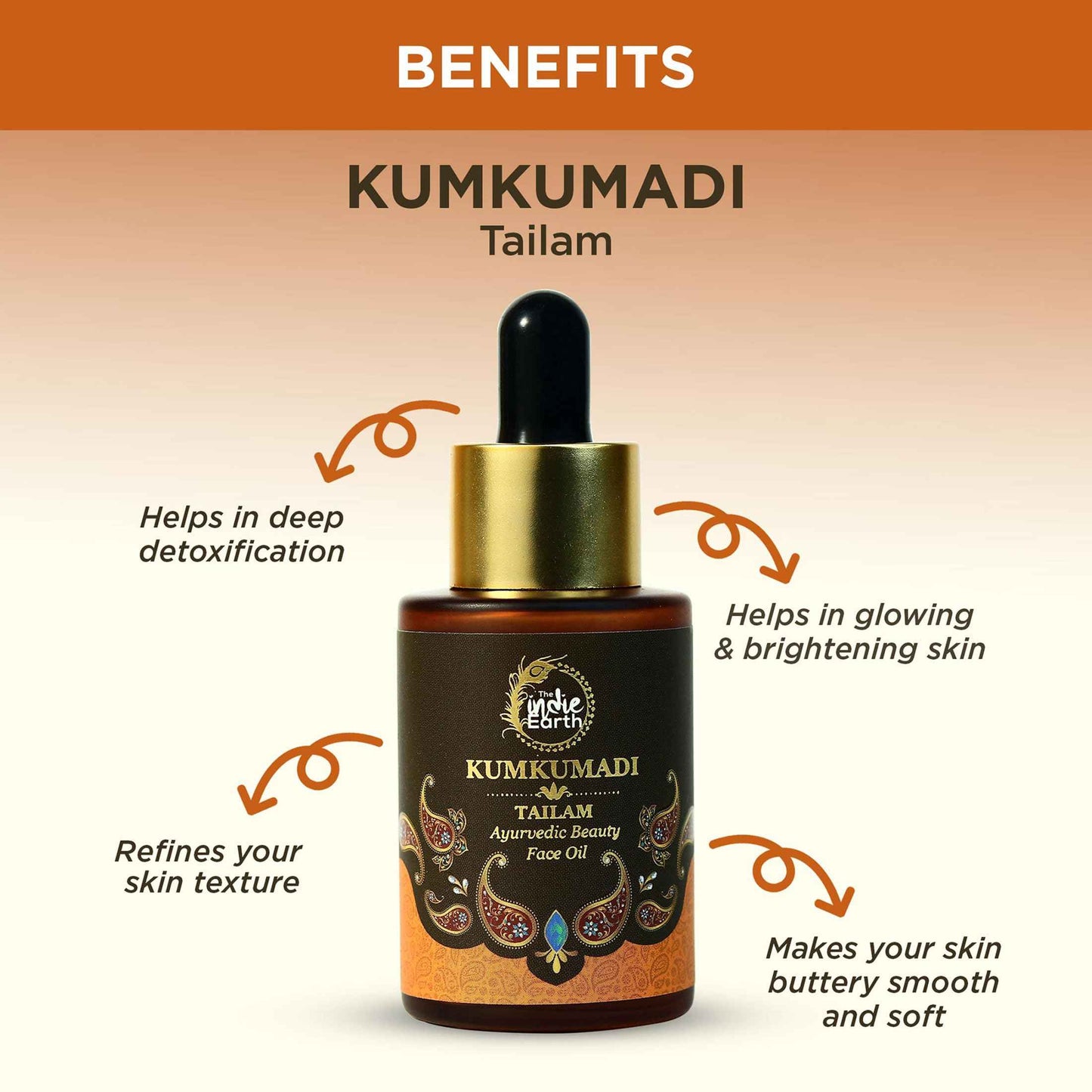 The Indie Earth Kumkumadi Tailam 30 ml | Ayurvedic Beauty Face Oil | Night Serum for Brighter, Glowing & Younger-Looking Skin with Turmeric, Saffron & Indian Lotus