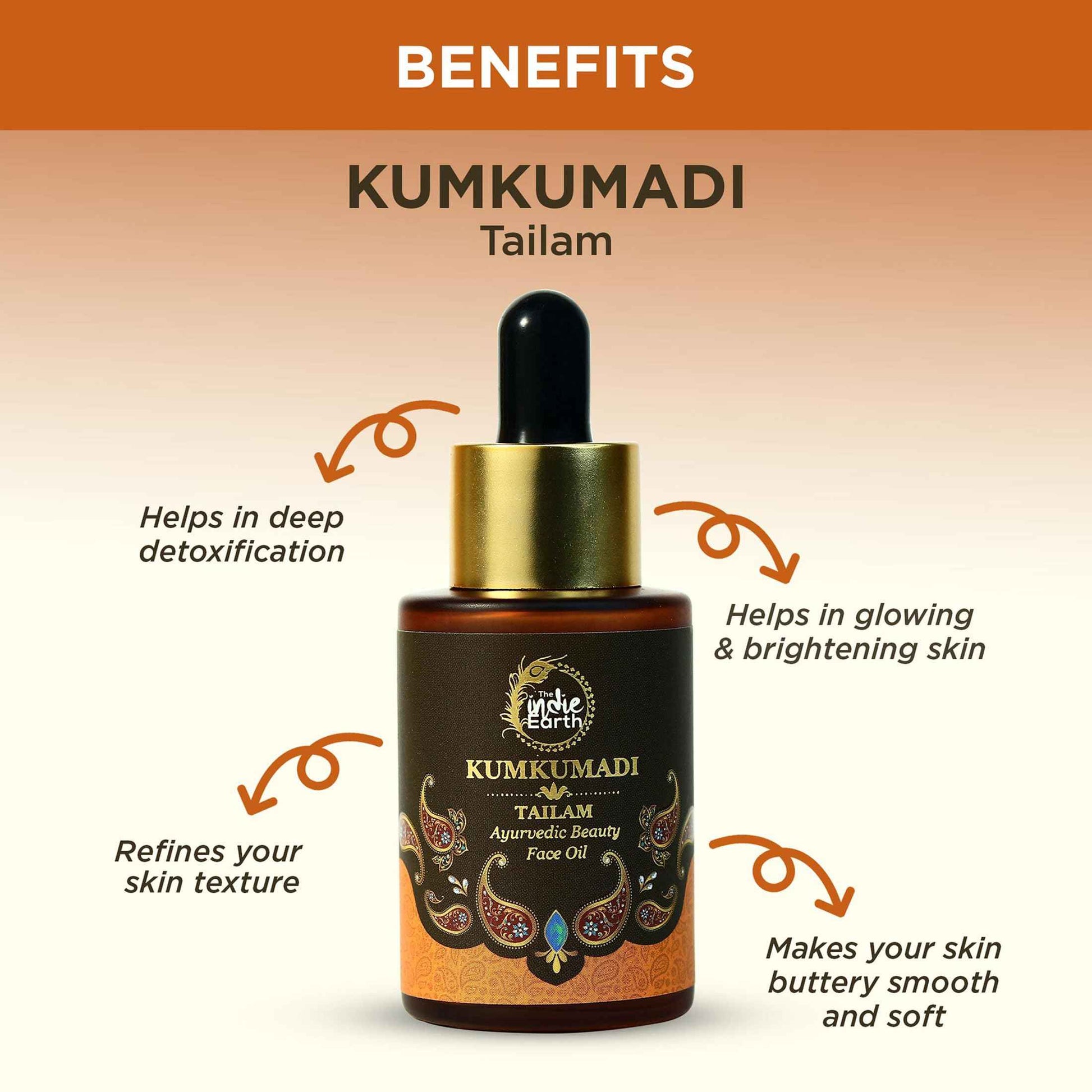 The Indie Earth Kumkumadi Tailam 30 ml | Ayurvedic Beauty Face Oil | Night Serum for Brighter, Glowing & Younger-Looking Skin with Turmeric, Saffron & Indian Lotus